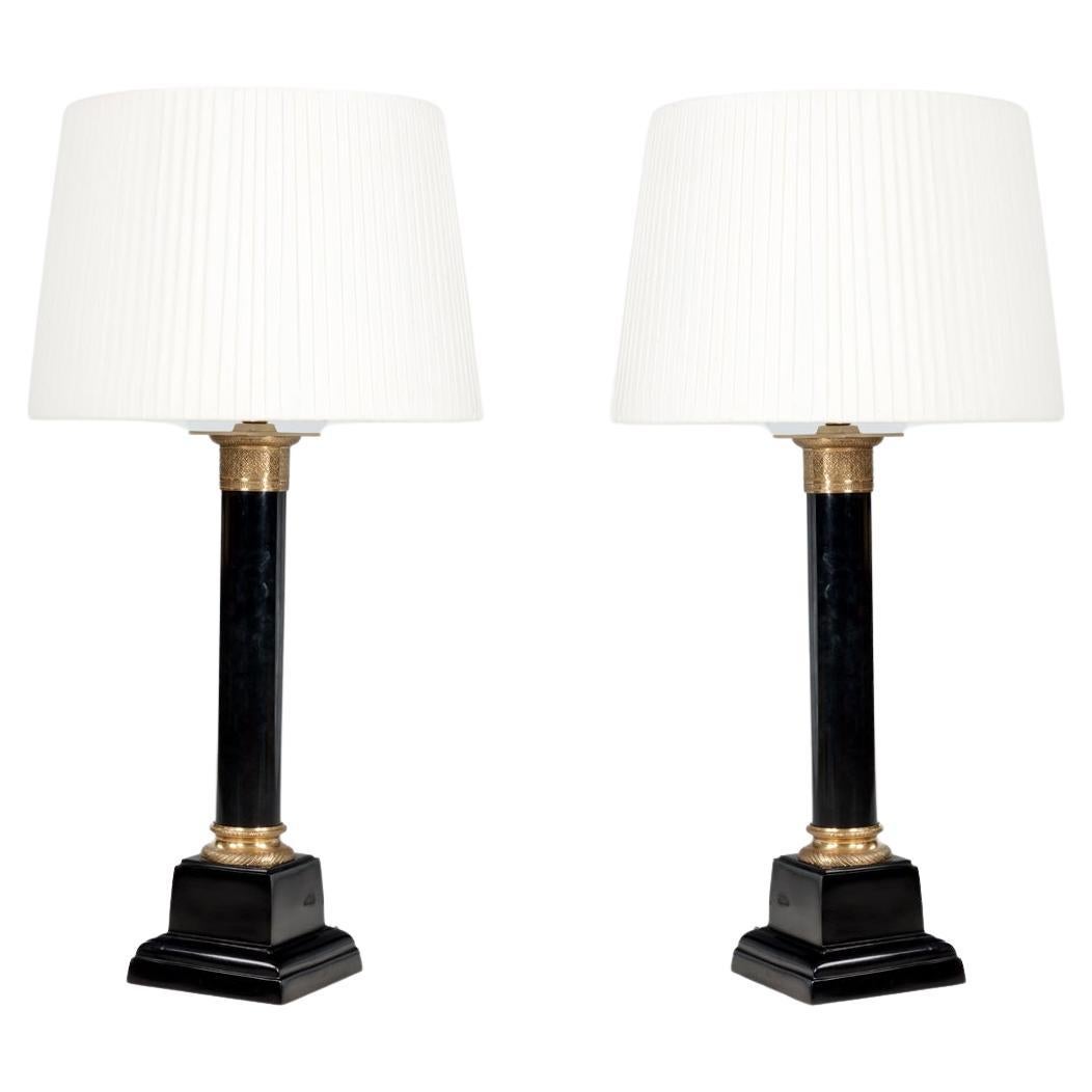 Late 19th Century, Pair of Metal Column Table Lamps For Sale