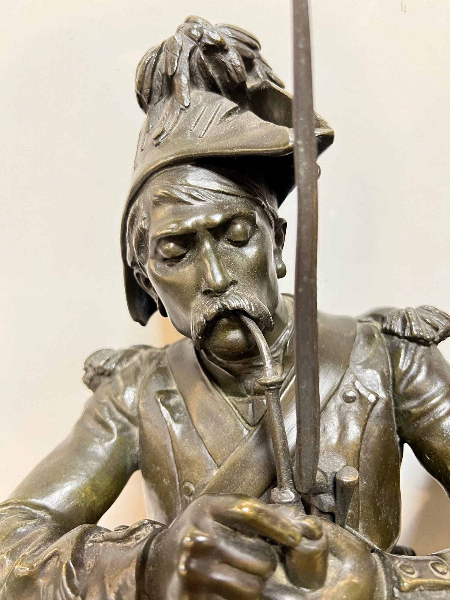 Coppia di soldati militari in bronzo della fine del XIX secolo di Etienne Henri Dumaige in vendita 14