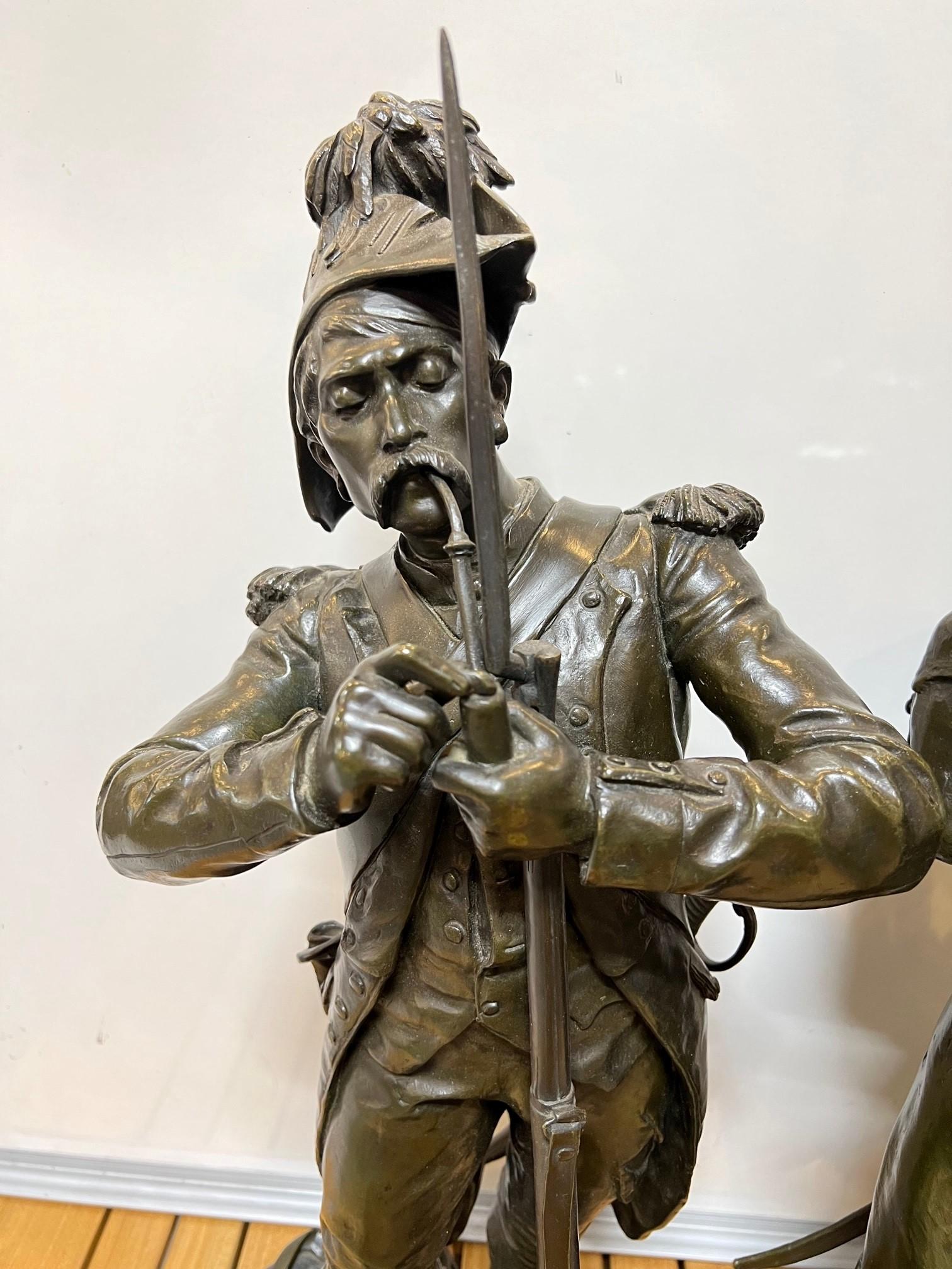 Late 19th Century Pair of Military Bronze Soldiers by Etienne Henri Dumaige  In Good Condition For Sale In Stamford, CT