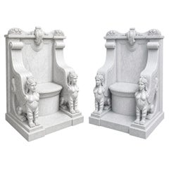Late 19th Century Pair of Monumental Italian Marble Throne Chairs