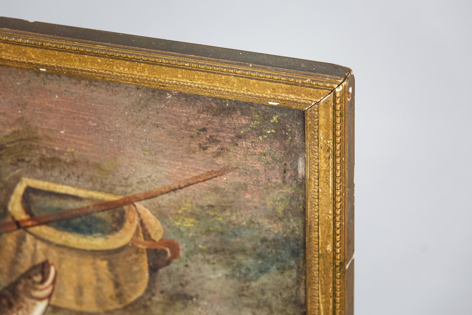 Paire de peintures anglaises naïves de la fin du XIXe siècle à l'huile sur panneau - Trout de rivière 6