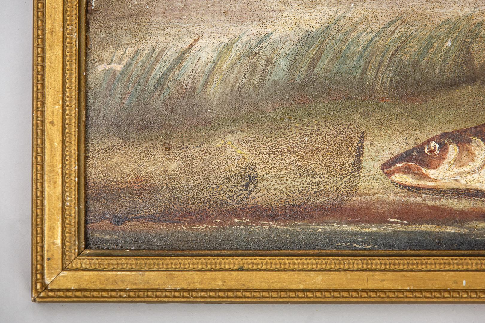 Bois Paire de peintures anglaises naïves de la fin du XIXe siècle à l'huile sur panneau - Trout de rivière