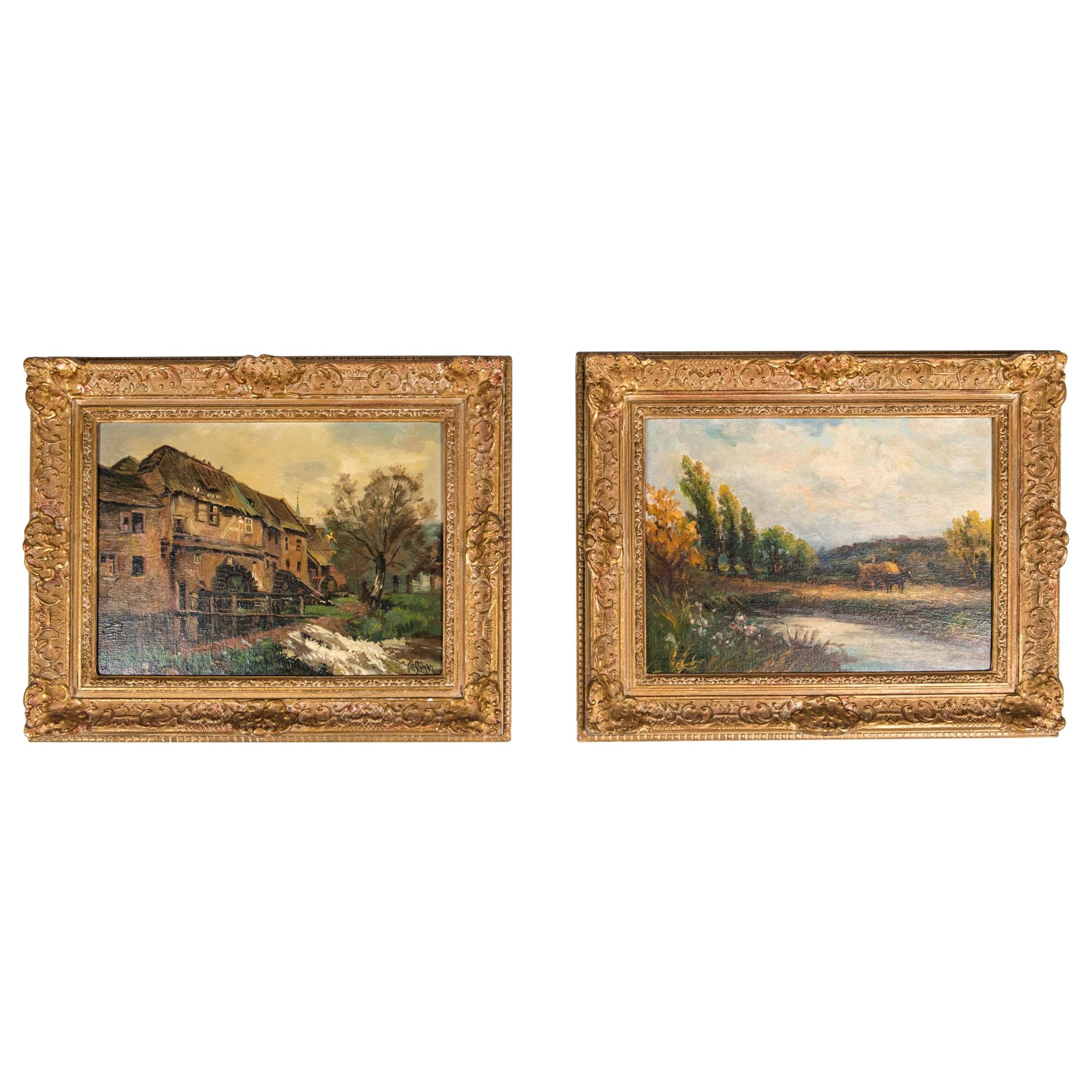 Late 19th Century Pair Oil Painting / Giltwood Frame