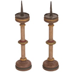 Late 19th Century Pair of Painted Belgium Candlesticks