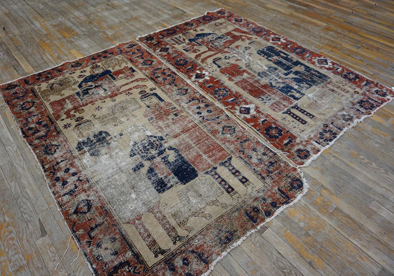 Persian Late 19th Century Pair of Pictorial Baluch Ferdous Carpets ( 3'7