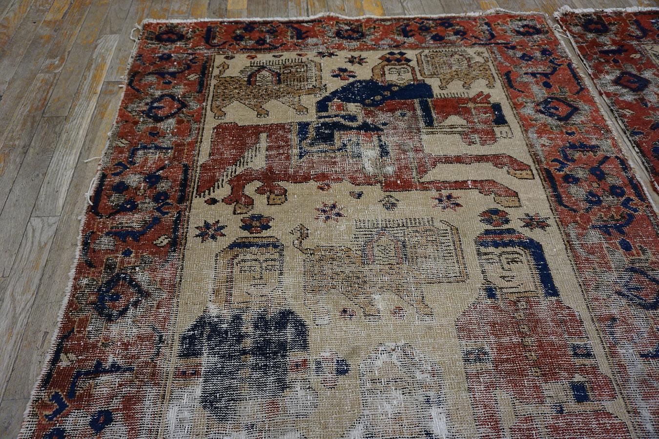 Hand-Knotted Late 19th Century Pair of Pictorial Baluch Ferdous Carpets ( 3'7