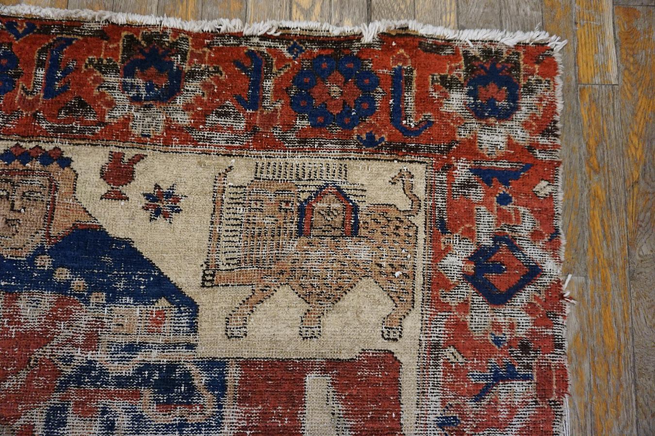 Wool Late 19th Century Pair of Pictorial Baluch Ferdous Carpets ( 3'7