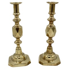 Late 19th Century Pair of "Queen of Diamonds" Brass Candlesticks