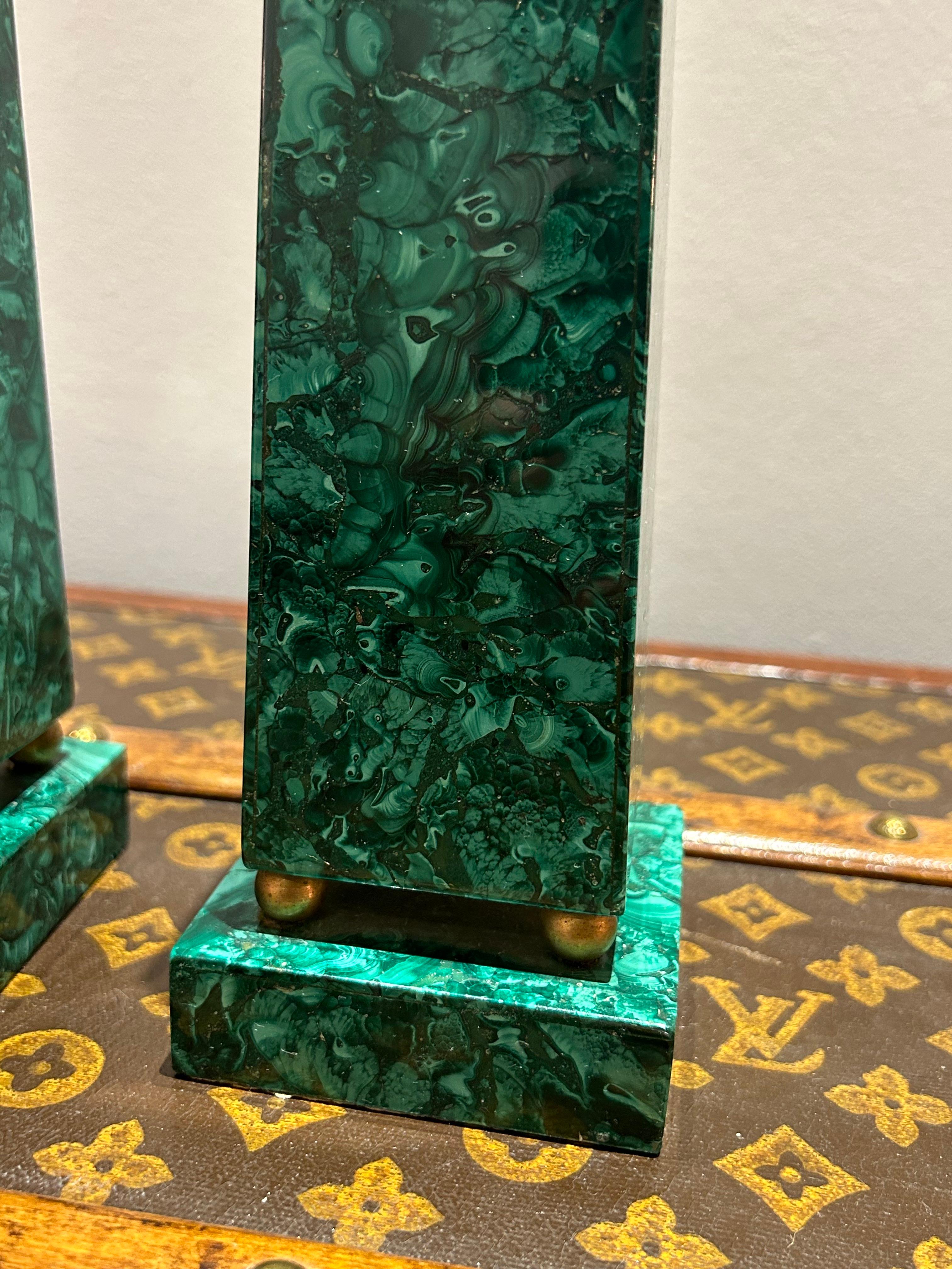 Late 19th Century Pair of Russian Malachite Obelisks In Good Condition For Sale In Hong Kong, HK