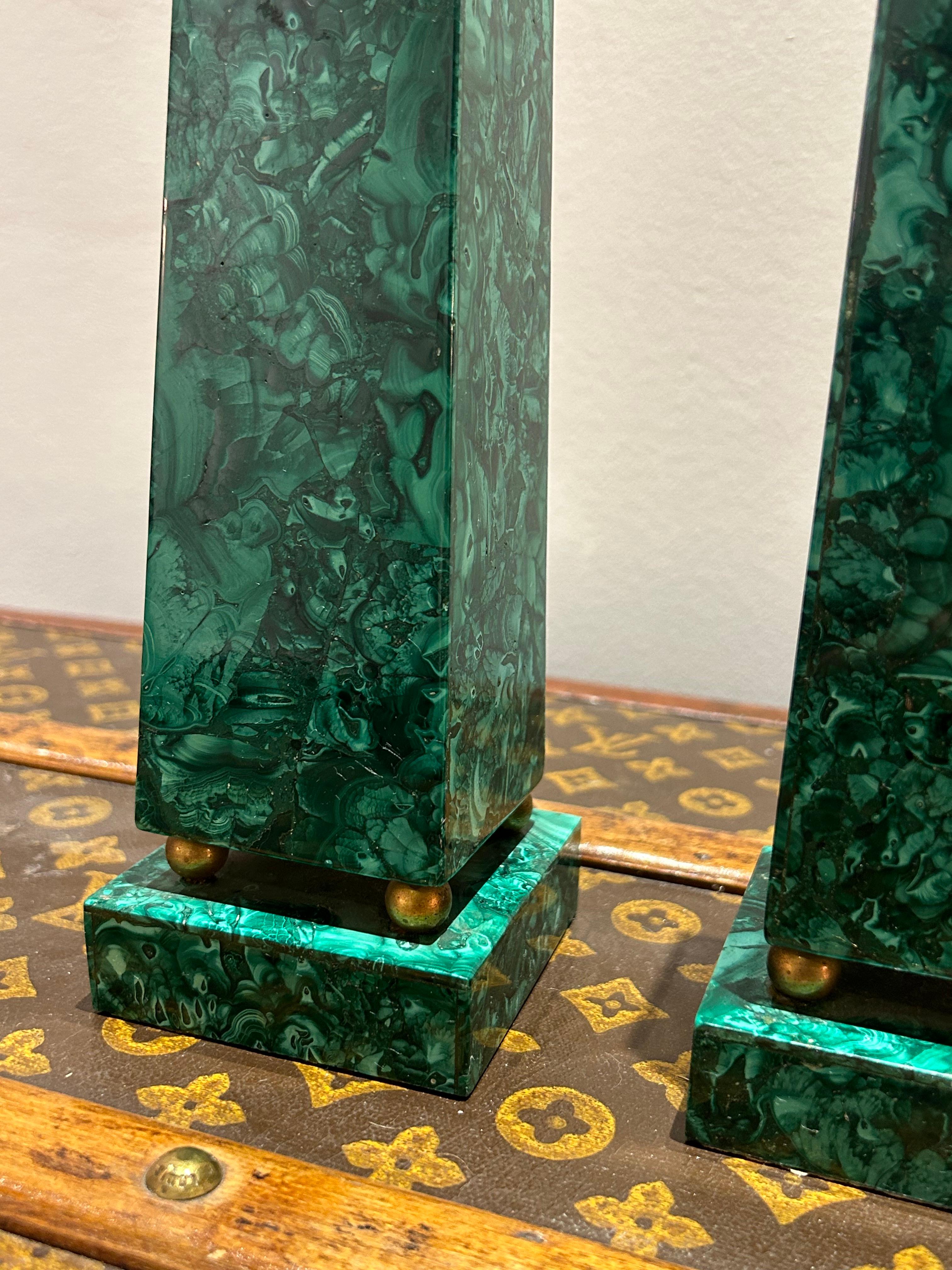 Bronze Late 19th Century Pair of Russian Malachite Obelisks For Sale