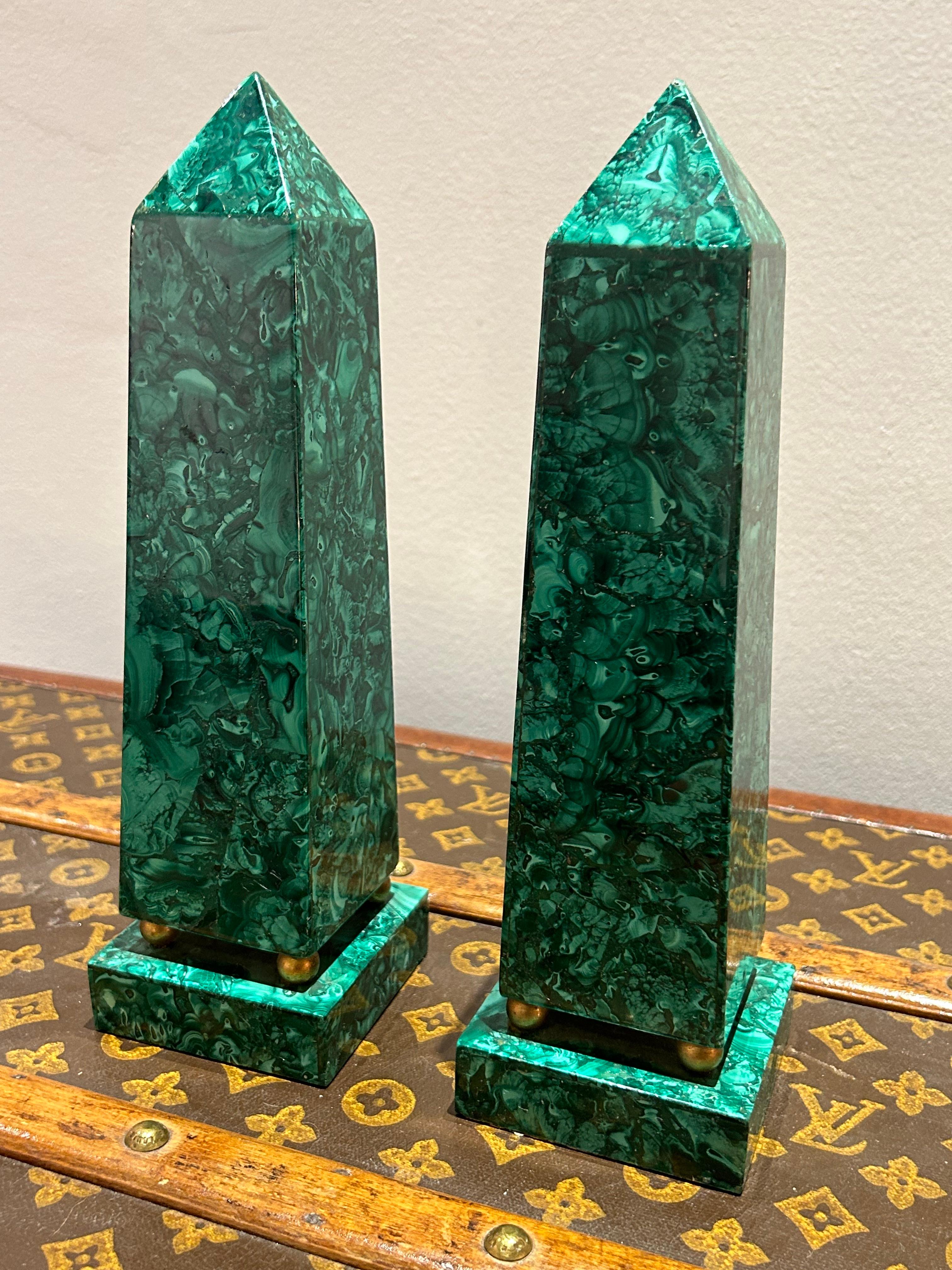 Late 19th Century Pair of Russian Malachite Obelisks For Sale 1