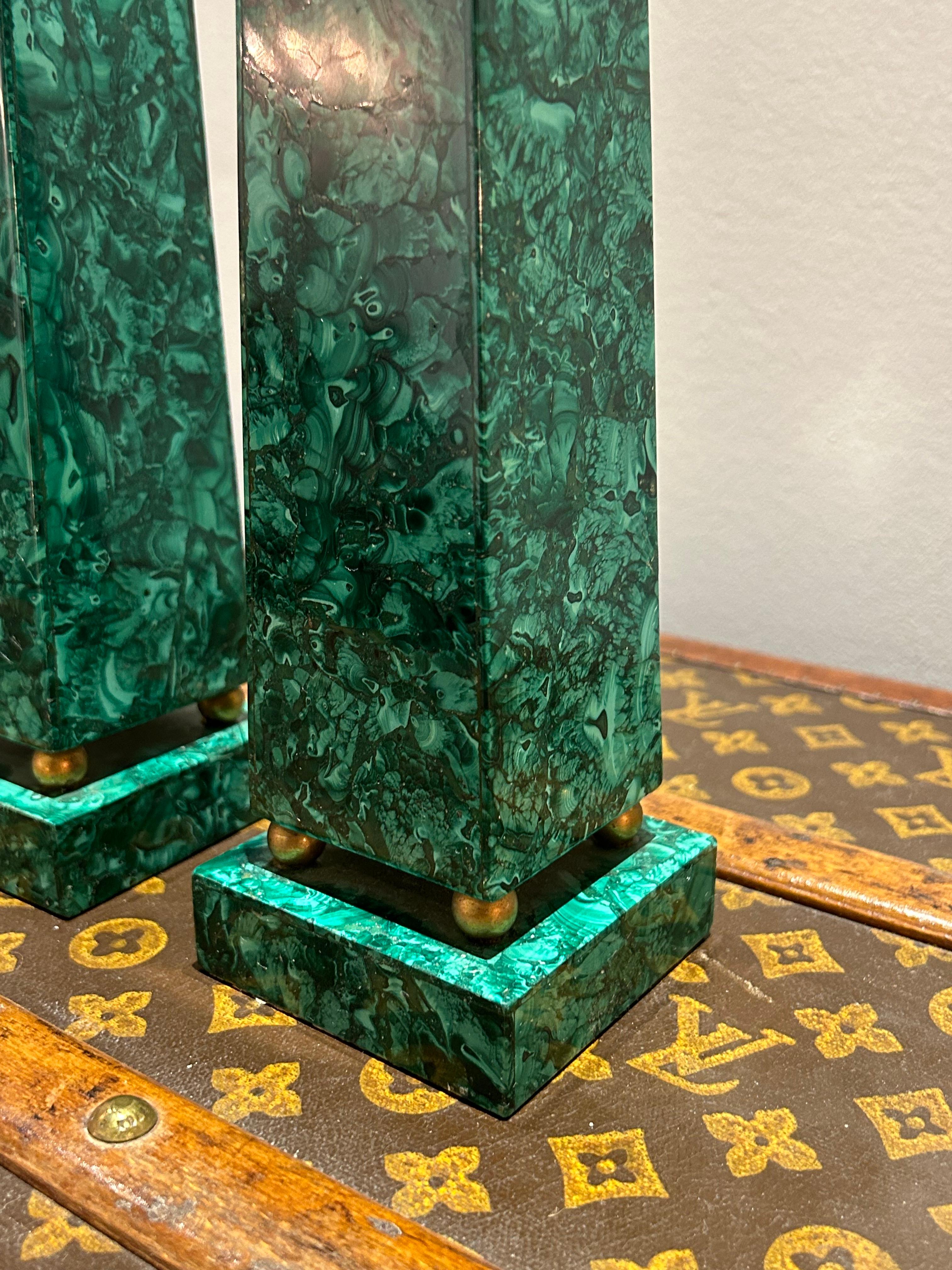 Late 19th Century Pair of Russian Malachite Obelisks For Sale 2