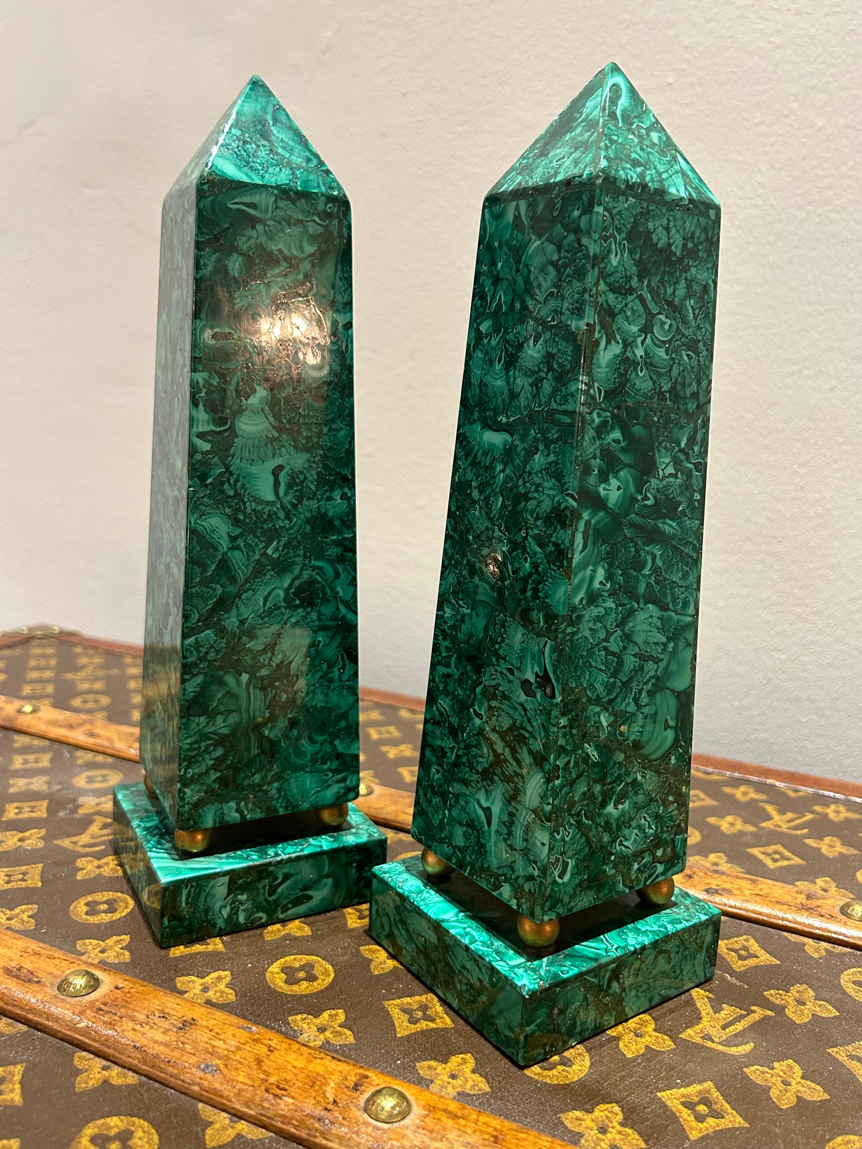 Late 19th Century Pair of Russian Malachite Obelisks For Sale 3