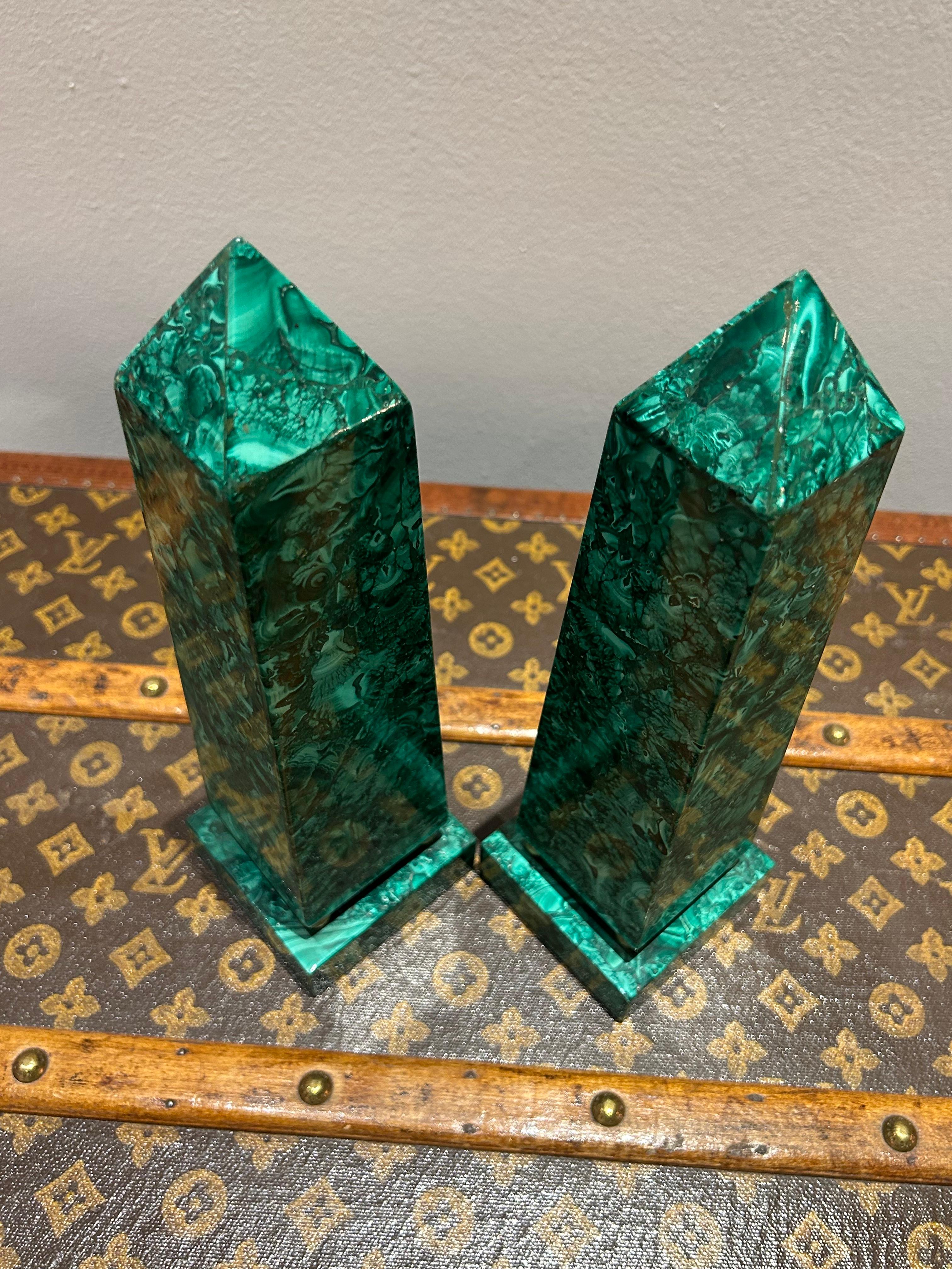 Late 19th Century Pair of Russian Malachite Obelisks For Sale 4