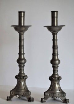 Late 19th Century Pair of Scandinavian Pewter Altar Candlesticks