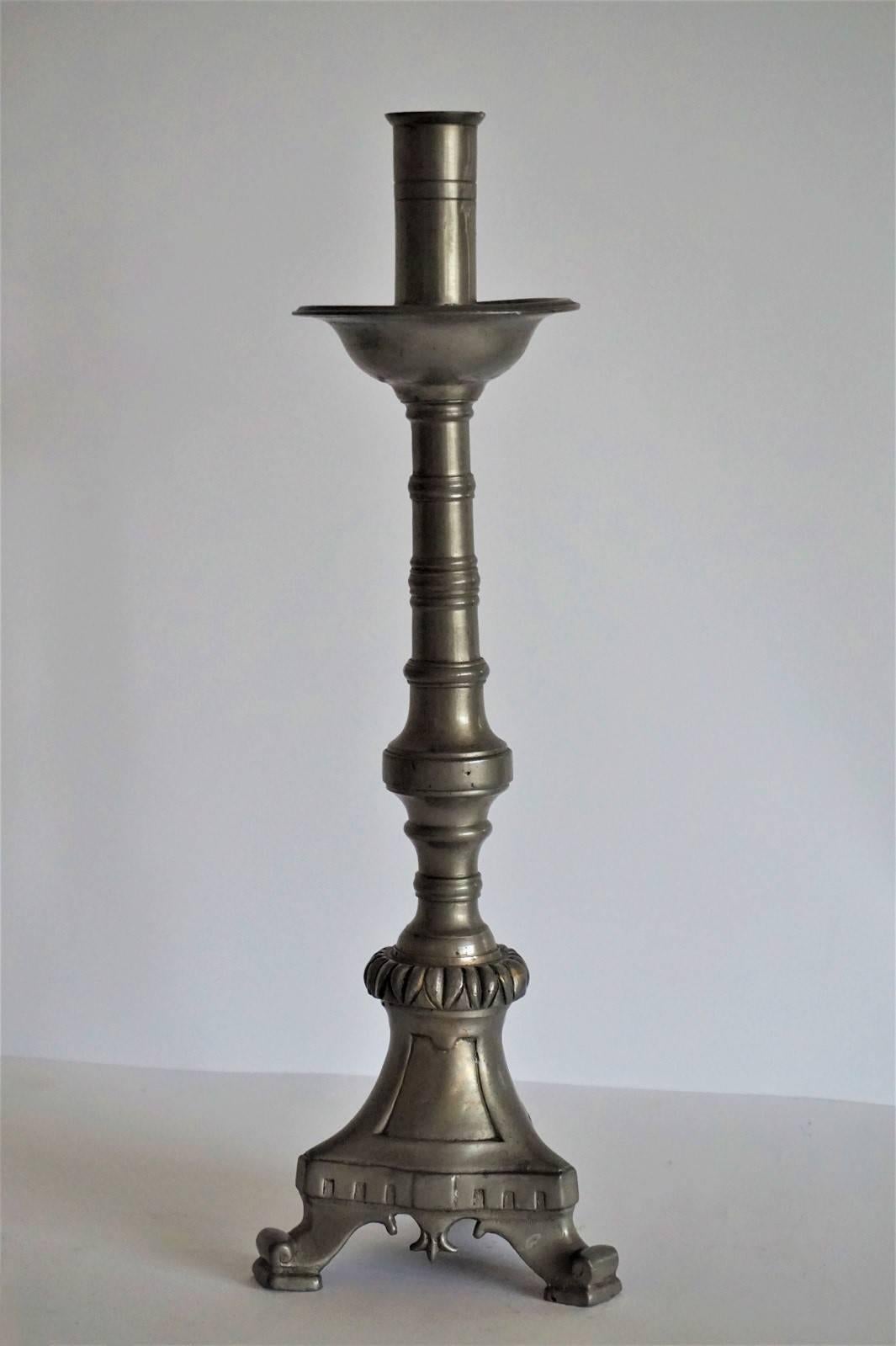 Late 19th Century Pair of Scandinavian Pewter Altar Candlesticks 2