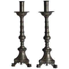 Late 19th Century Pair of Scandinavian Pewter Altar Candlesticks