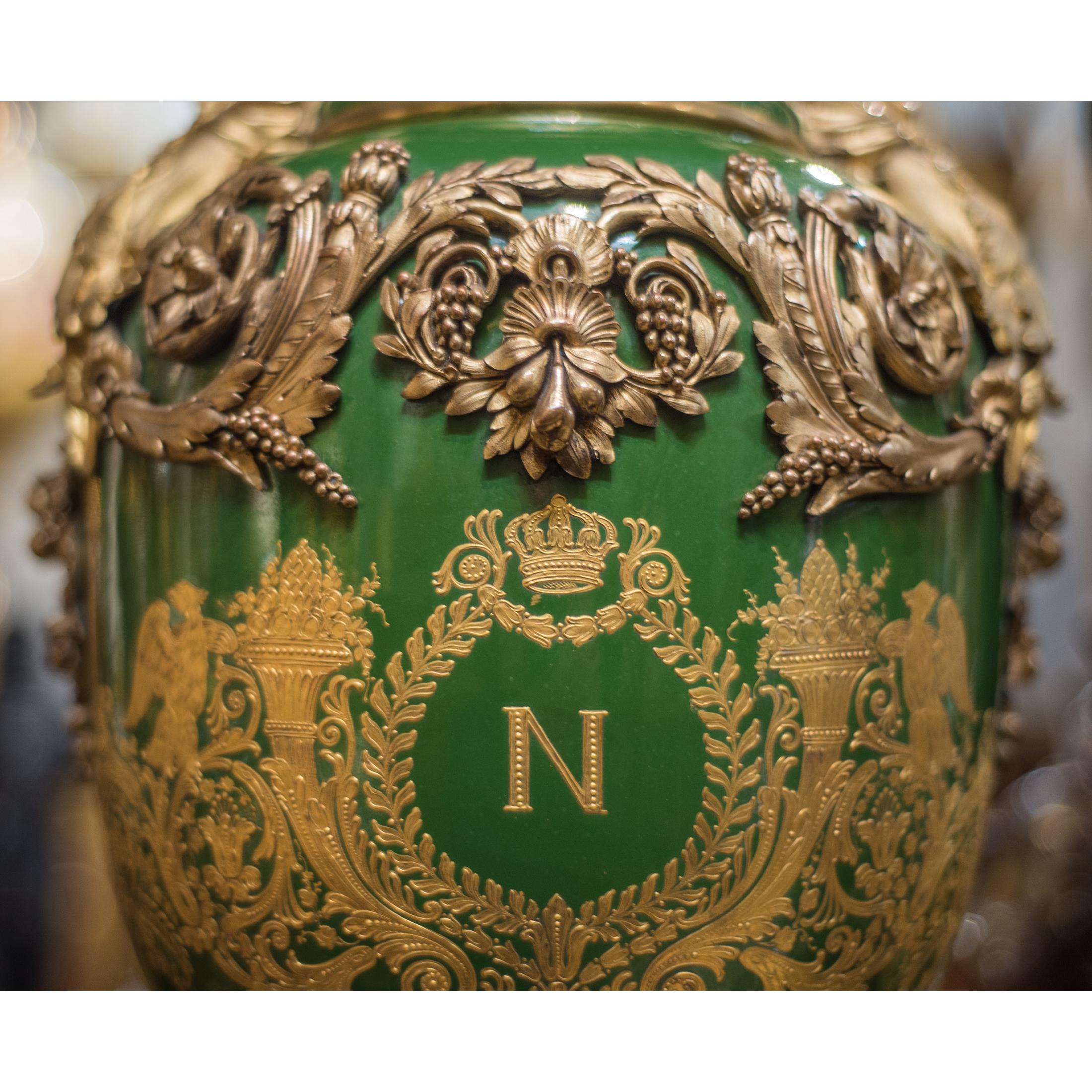 Gilt Late 19th Century Pair of Sèvres Style Porcelain Urns and Cover For Sale
