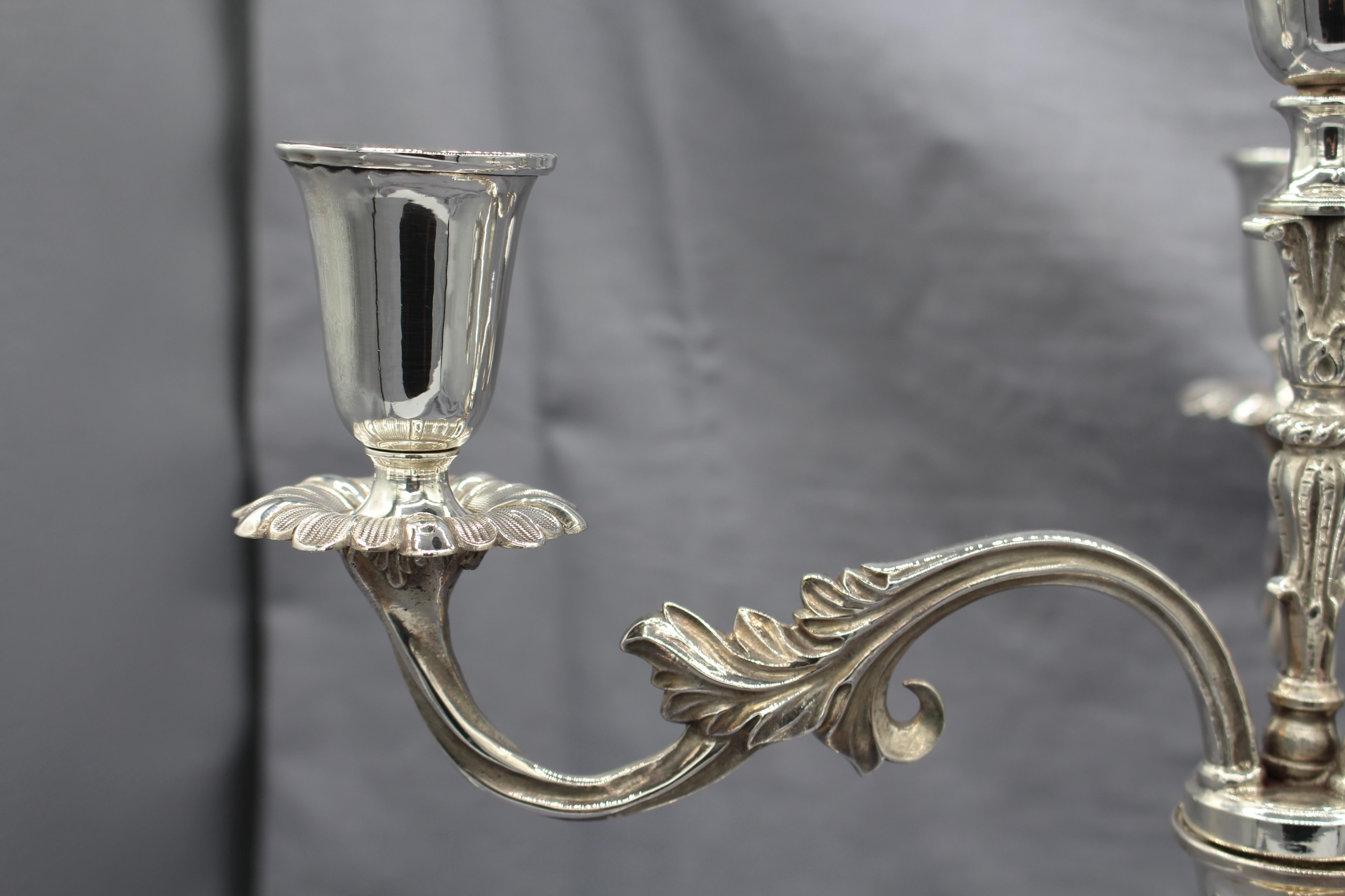 Rococo Late 19th Century Pair of Silver Plated 4-Light Candelabras 