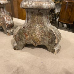 Late 19th Century Pair of Silvered Wood Italian Torcheres