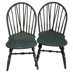 Late 19th Century Pair of Single Windsor Chairs with Old Blue Painted Finish