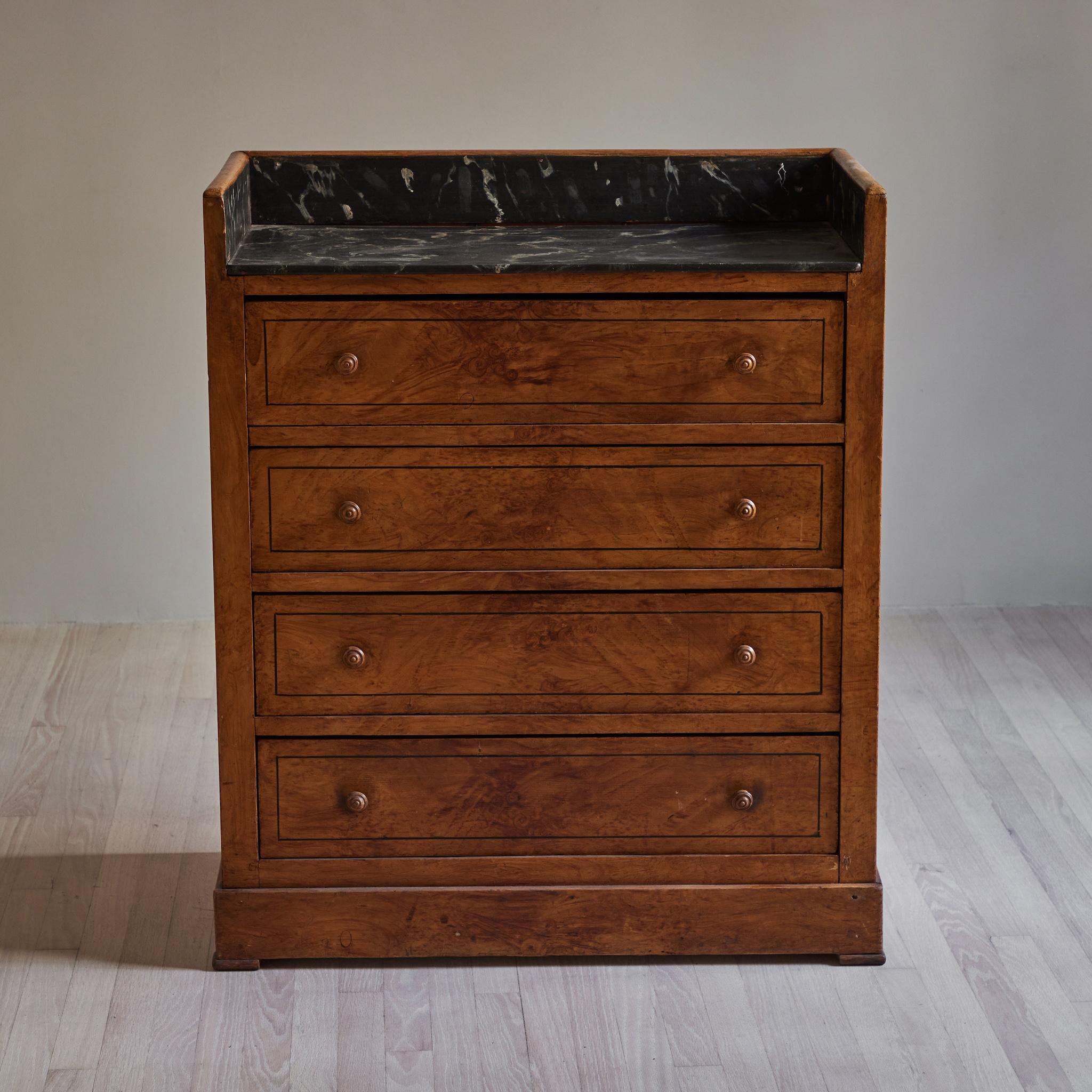 Late 19th Century Pair of Swedish Faux Marble-Top Chests of Drawers 5