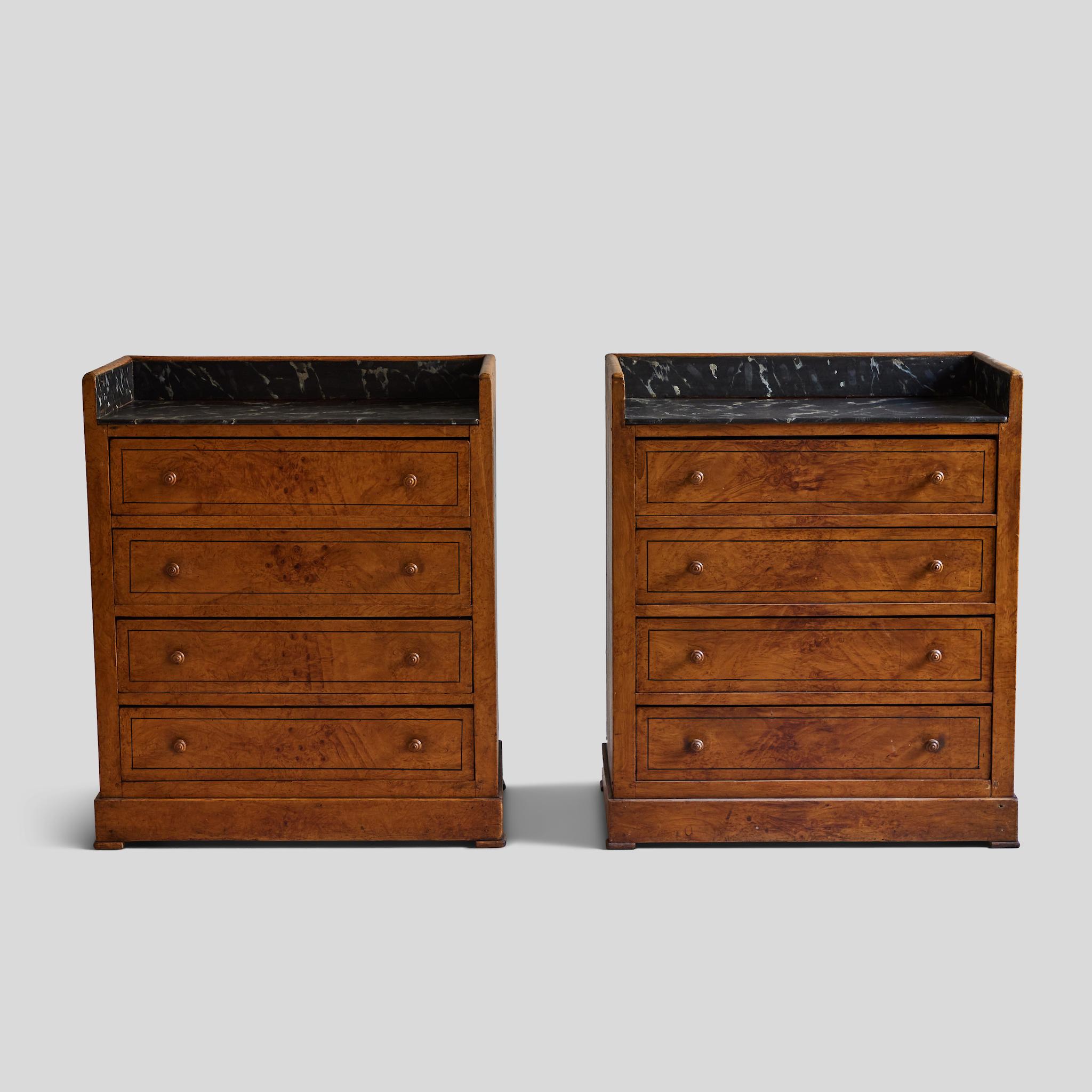 Wood Late 19th Century Pair of Swedish Faux Marble-Top Chests of Drawers