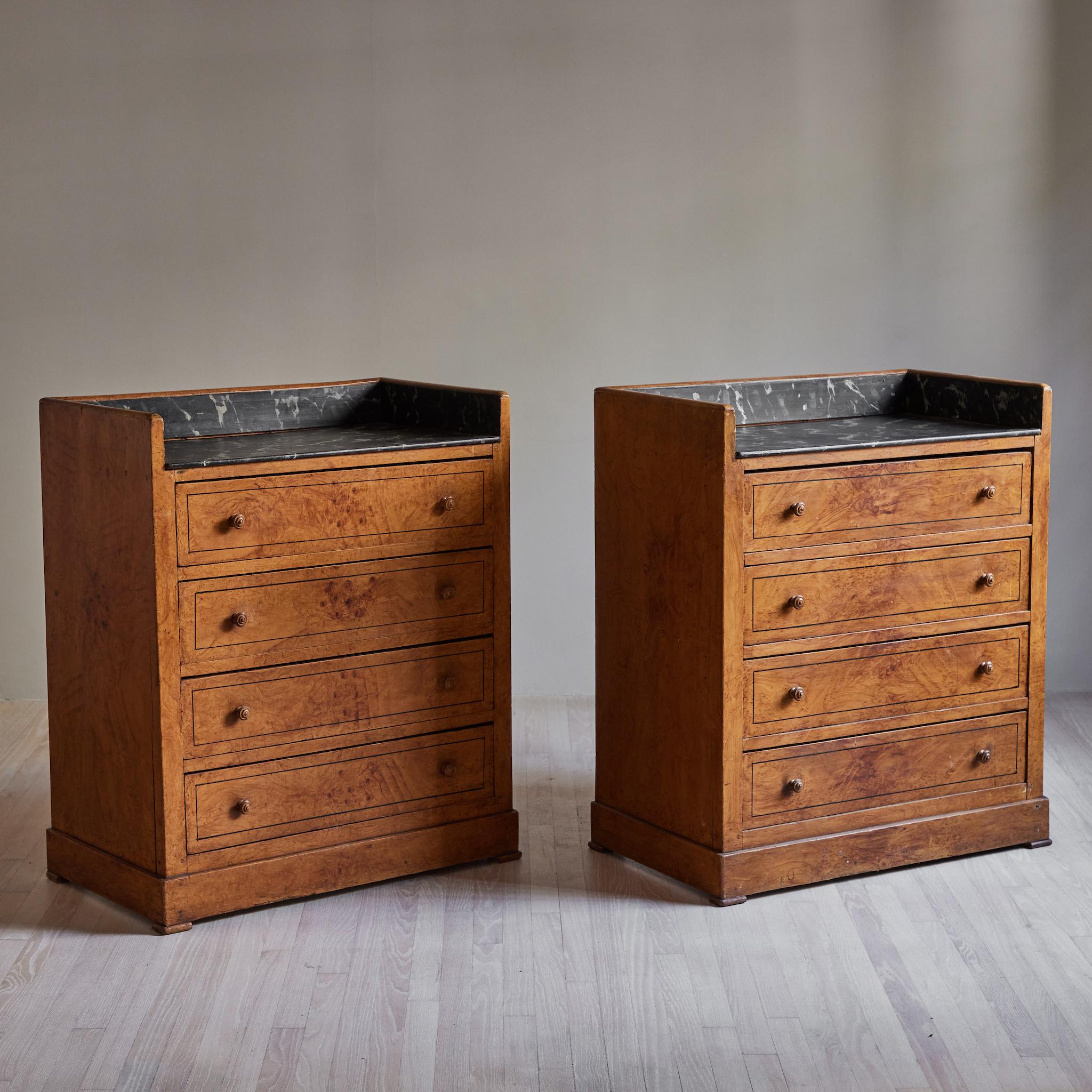 Late 19th Century Pair of Swedish Faux Marble-Top Chests of Drawers 3