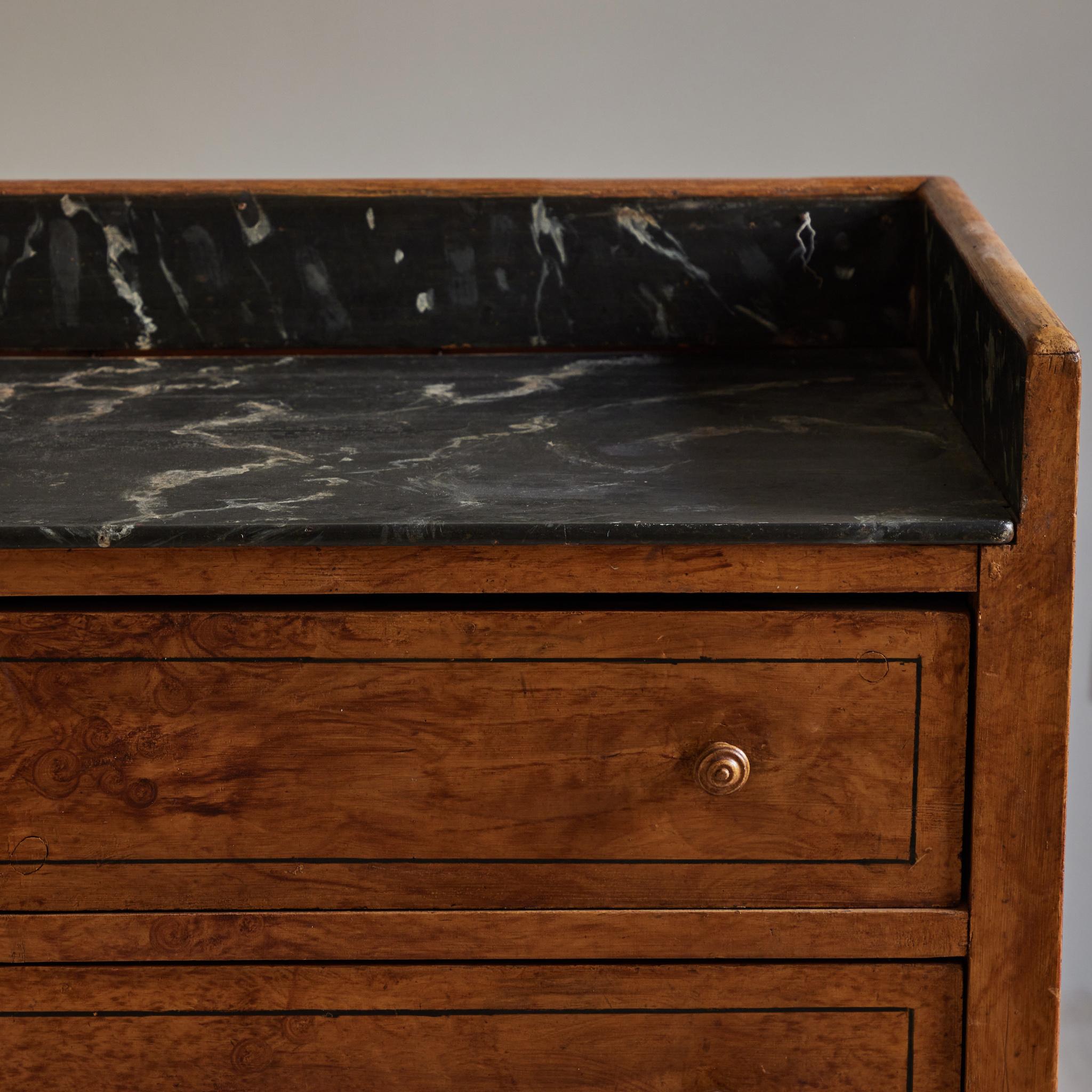 Late 19th Century Pair of Swedish Faux Marble-Top Chests of Drawers 4