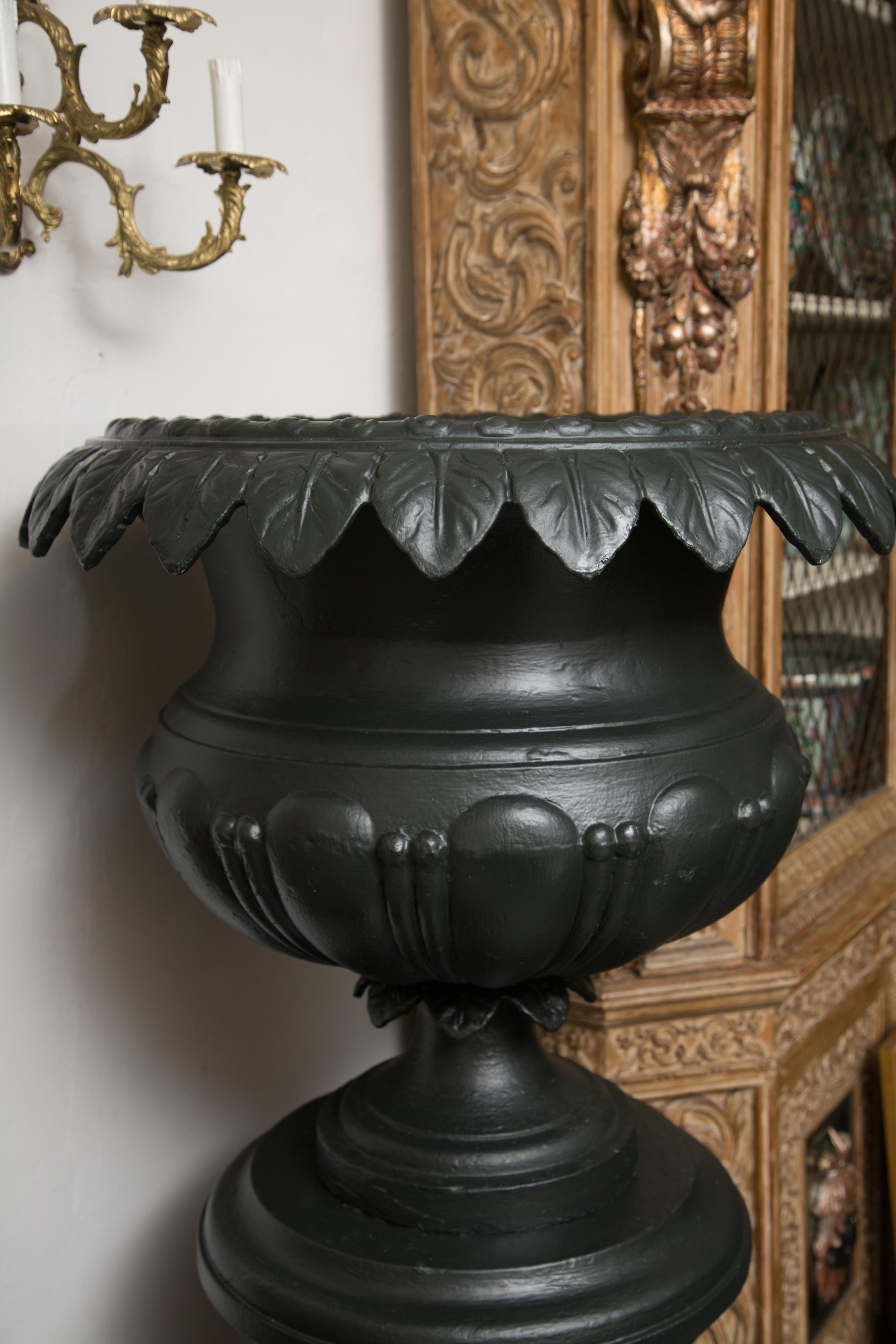 Late 19th Century Pair of Victorian Cast Iron Urns on Pedestals - Pair.  5