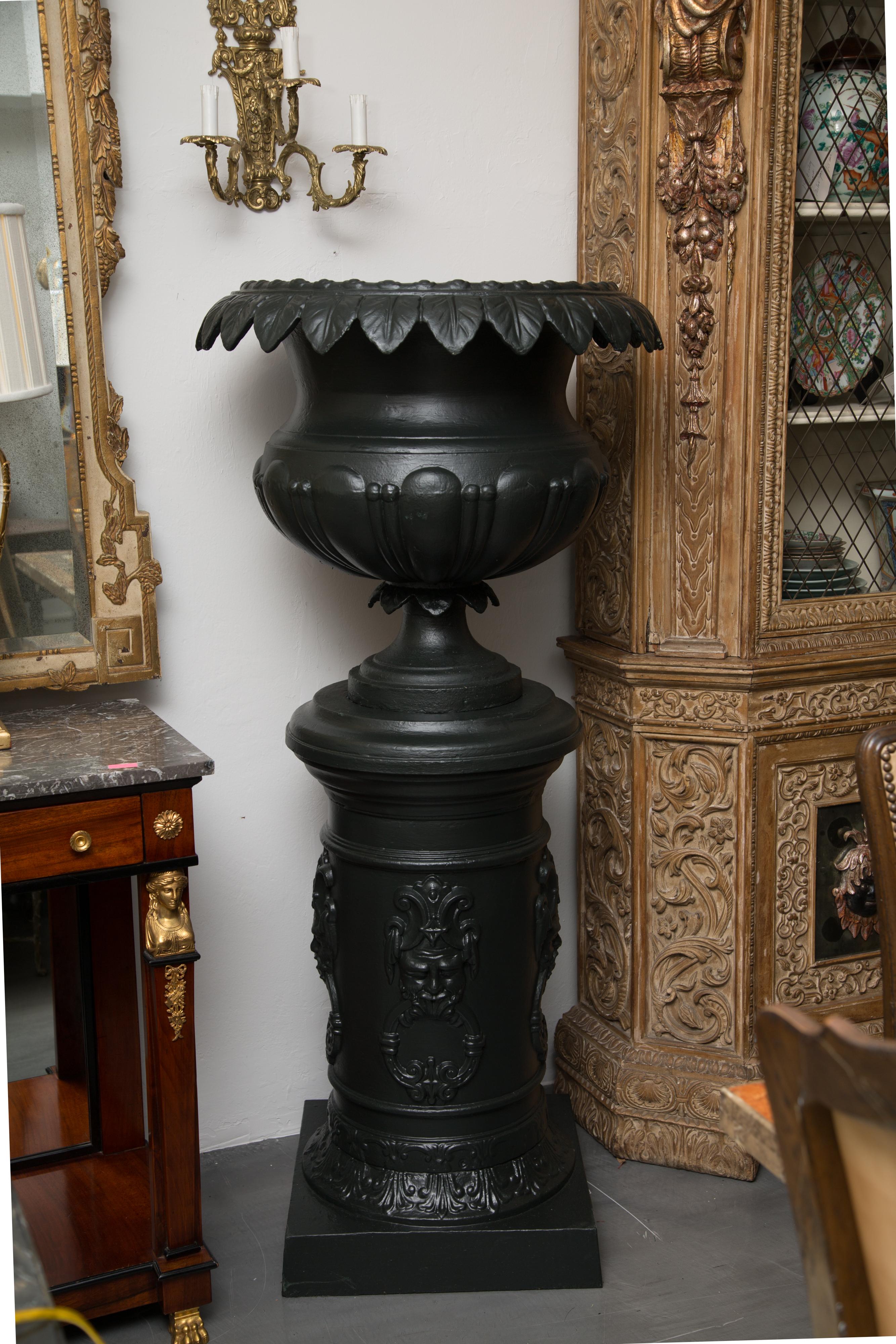 Late 19th Century Pair of Victorian Cast Iron Urns on Pedestals - Pair.  6