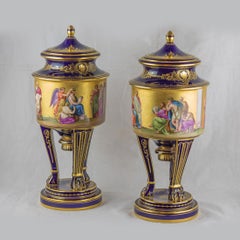 Pair of Vienna Style Porcelain Gilt and Cobalt-Blue Ground Vases