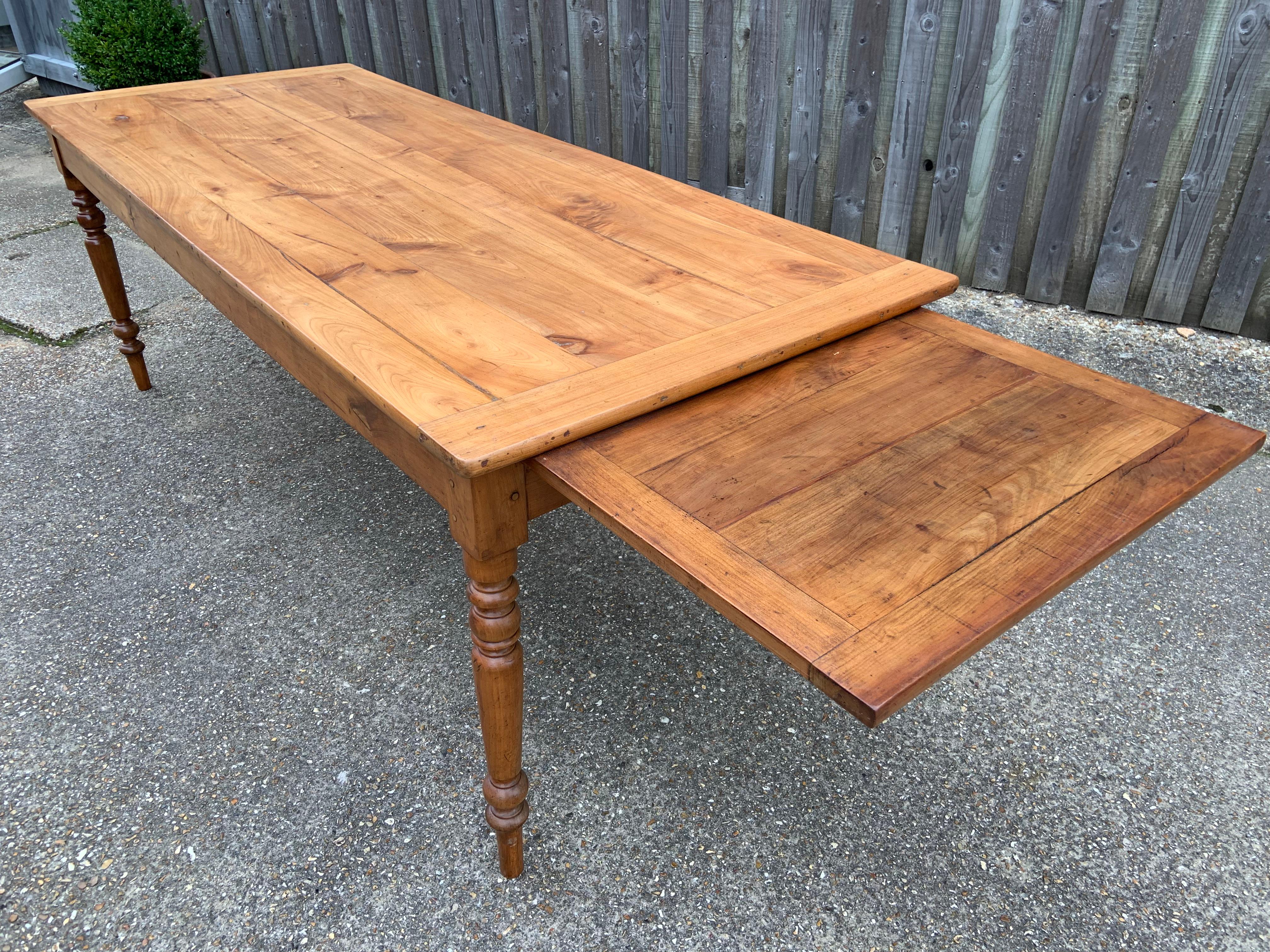Late 19th Century Pale Cherry Farmhouse Table with Slide 1