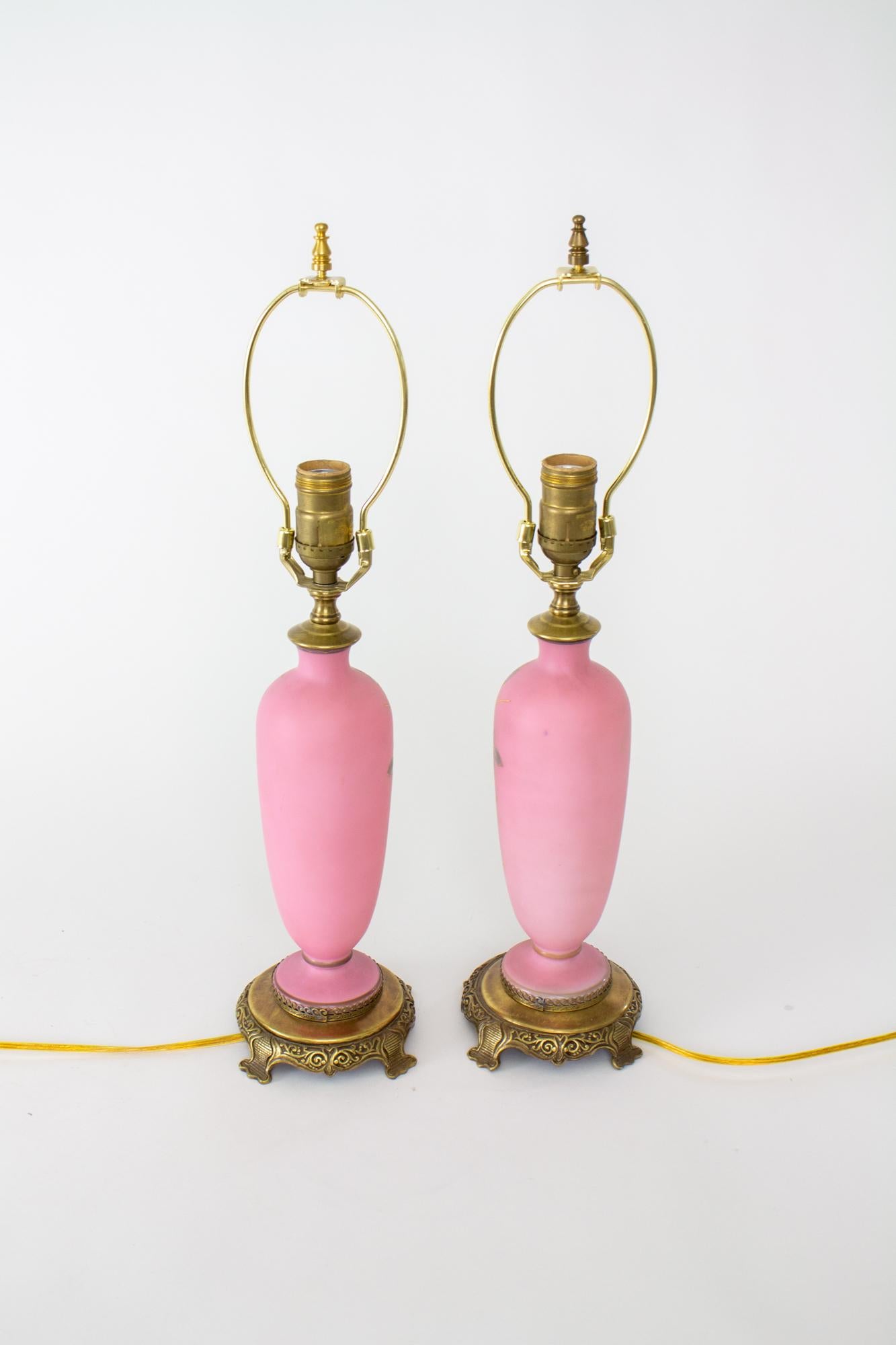 Late Victorian Late 19th Century Pallme Konig Austrian Pink Table Lamps - a Pair For Sale