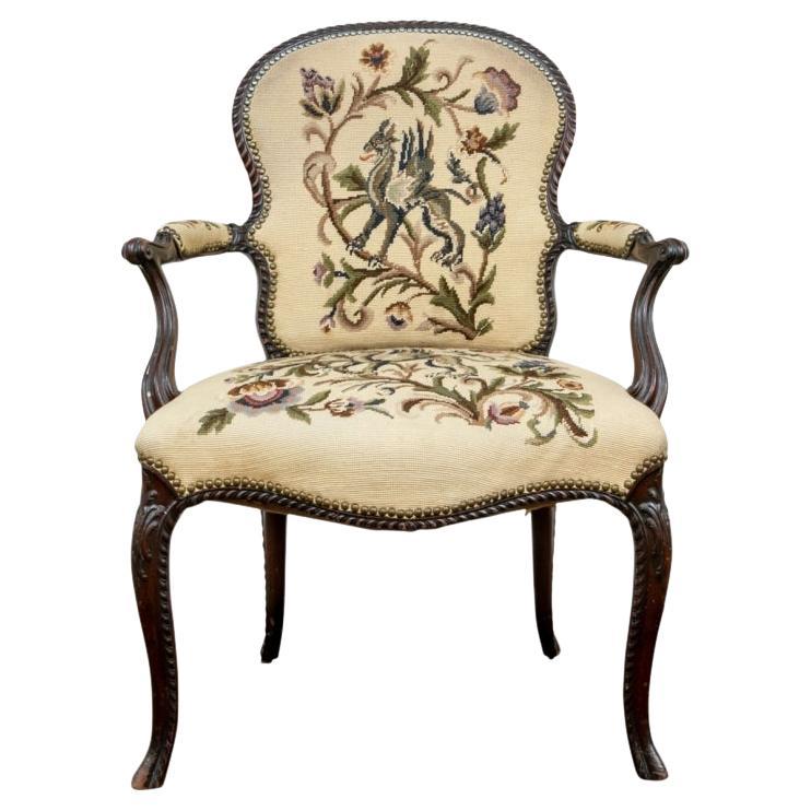 Late 19th Century Parlor Chair With Needlework Upholstery For Sale