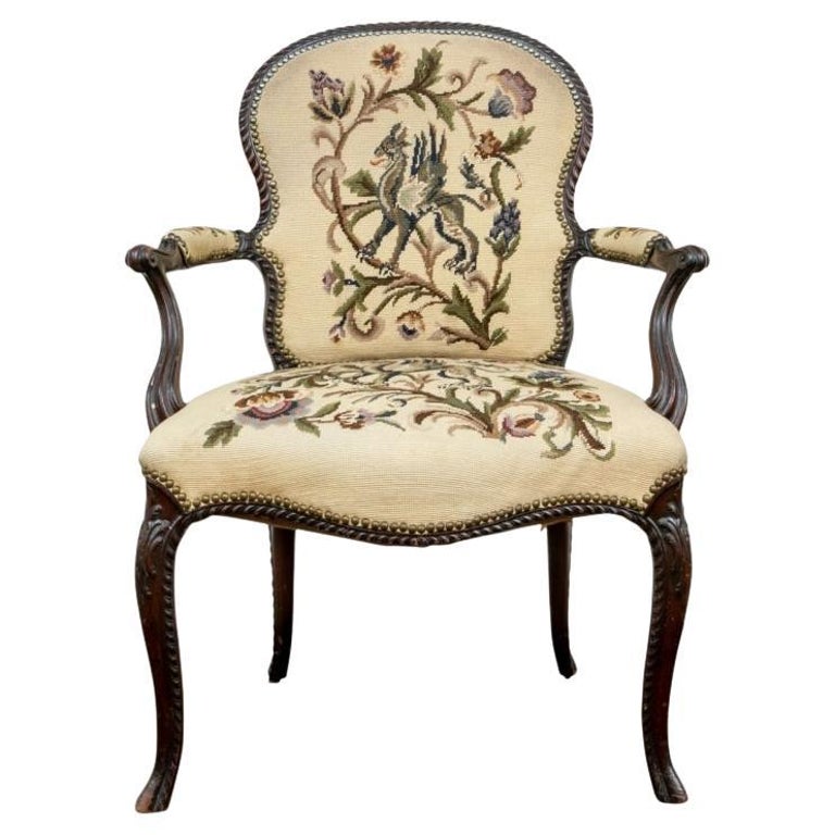 Late 19th Century Parlor Chair With Needlework Upholstery For Sale at