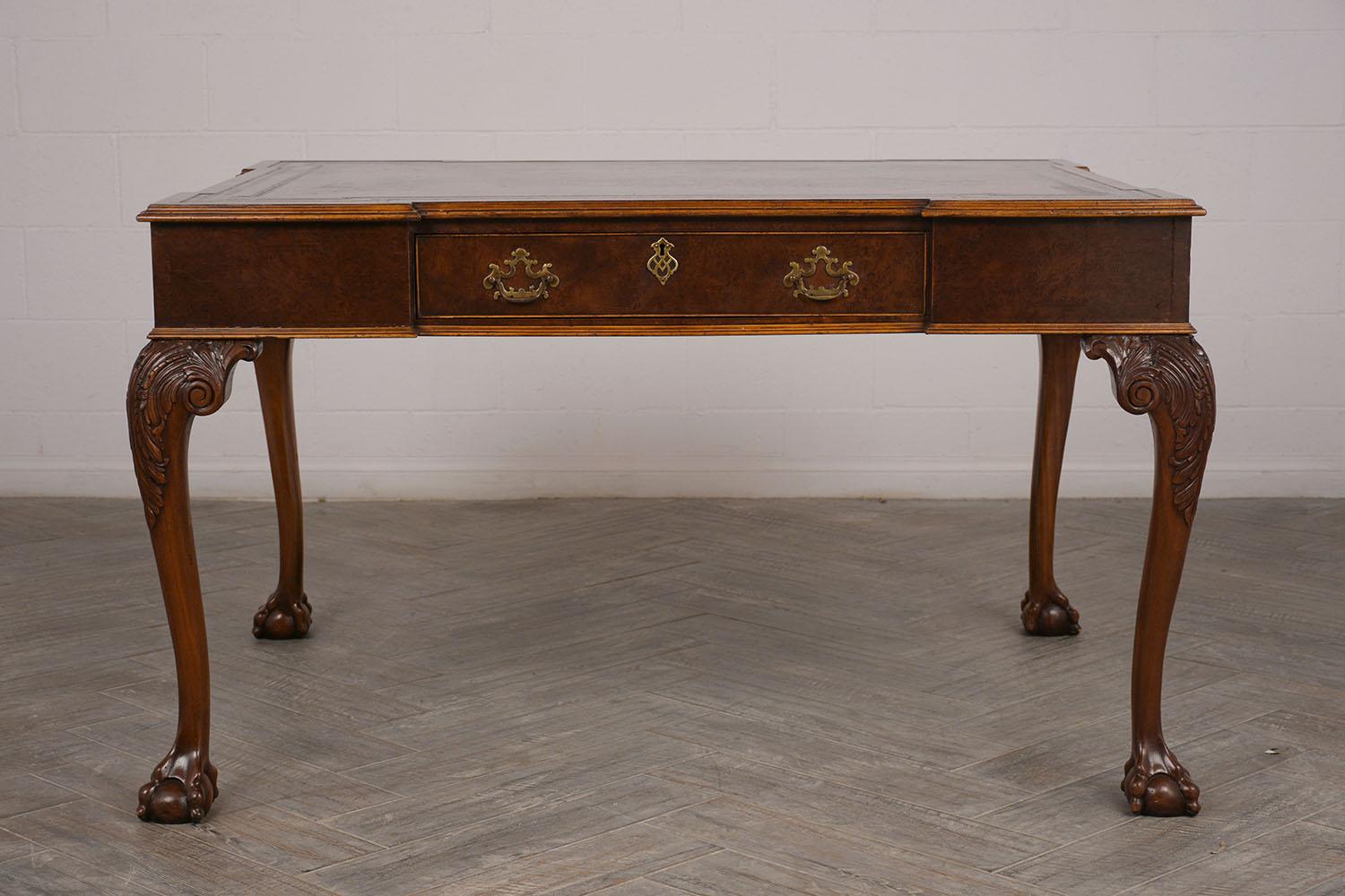 Late 19th Century Partners Desk with Embossed Leather Top 4
