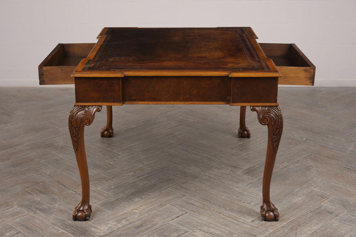 Late 19th Century Partners Desk with Embossed Leather Top In Excellent Condition In Los Angeles, CA