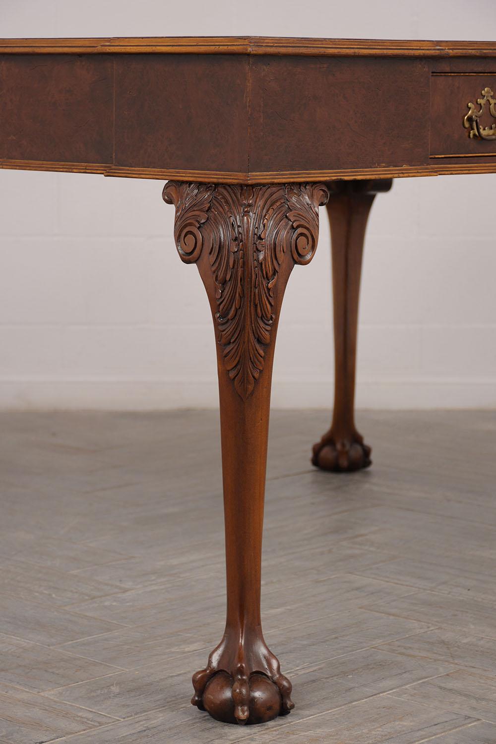 Brass Late 19th Century Partners Desk with Embossed Leather Top