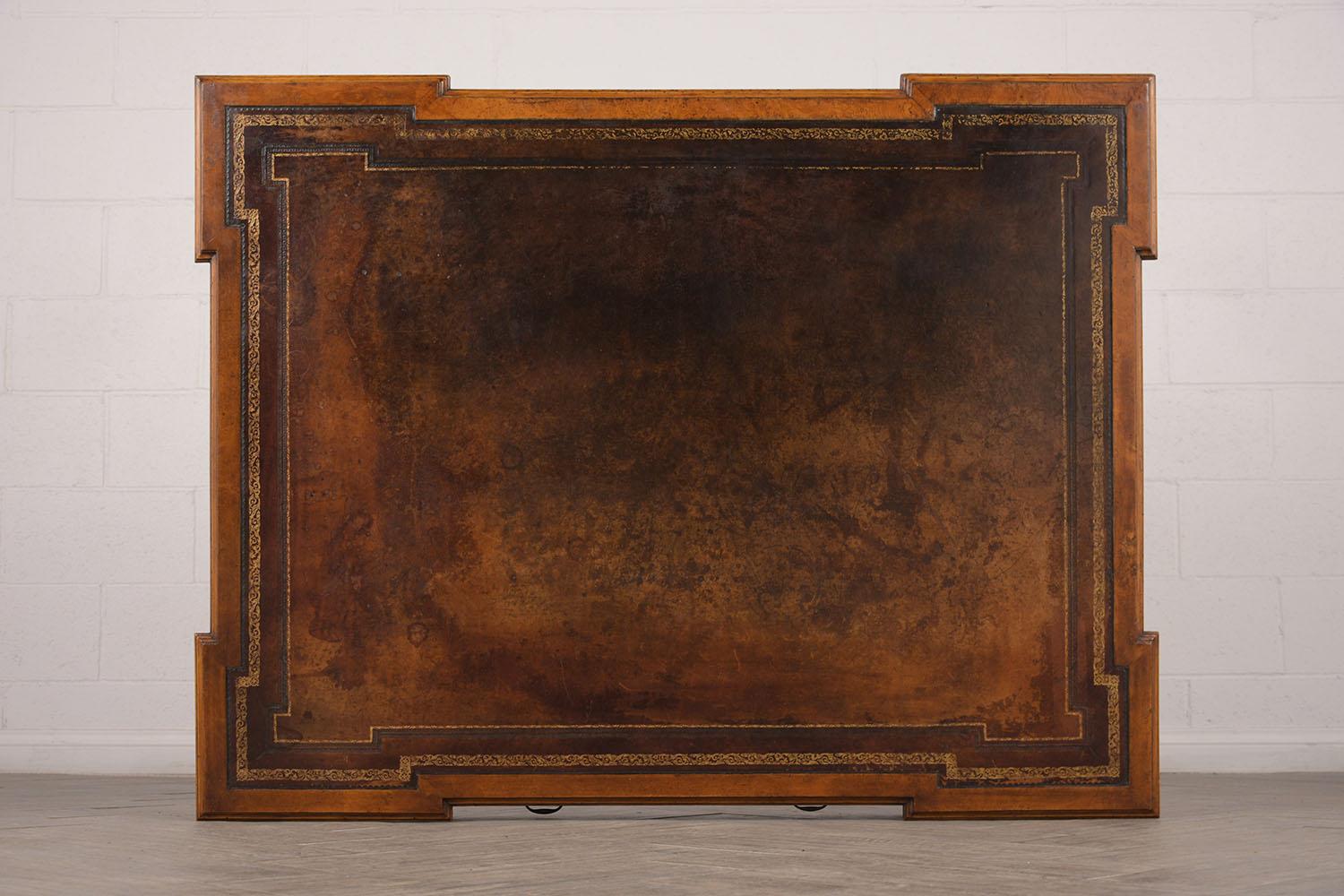 Late 19th Century Partners Desk with Embossed Leather Top 2