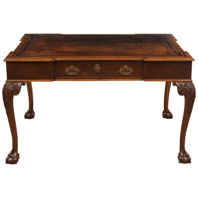 Late 19th Century Partners Desk with Embossed Leather Top at 1stDibs