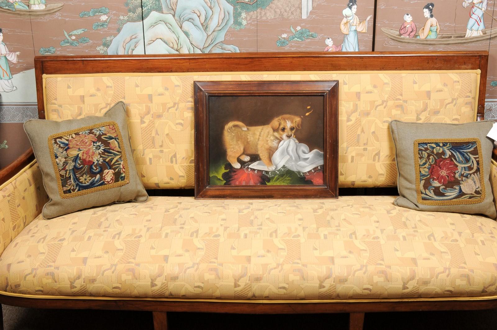 Late 19th Century Pastel Dog Portrait of Puppy with Tablecloth in Wooden Frame For Sale 8