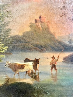 Late 19th Century Pastoral River Landscape Oil Painting, France 1888