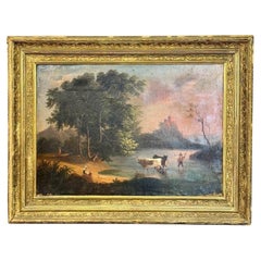 Late 19th Century Pastoral River Landscape Oil Painting, France 1888