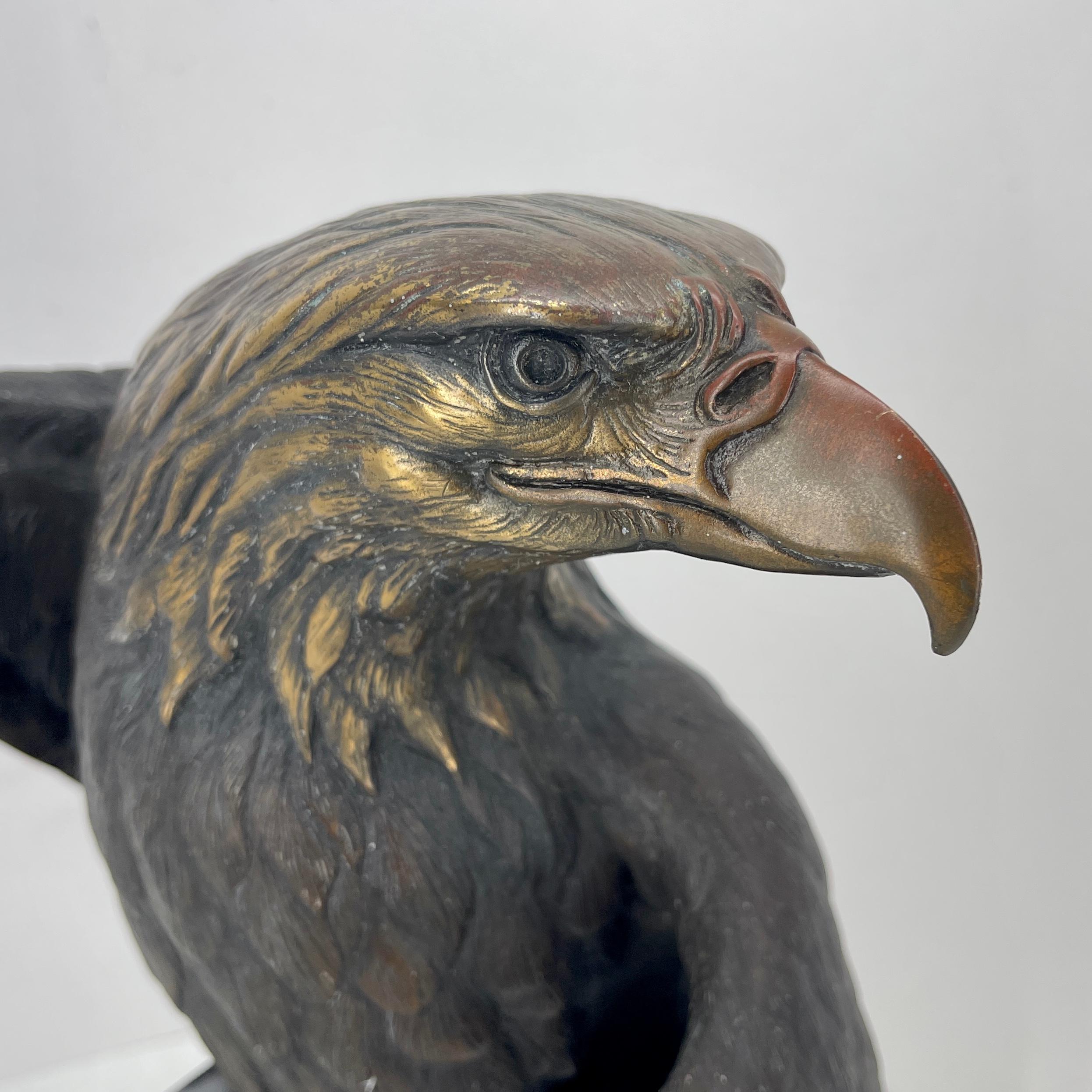 Late 19th Century Patinated Bronze Eagle on Black Marble Stand For Sale 3