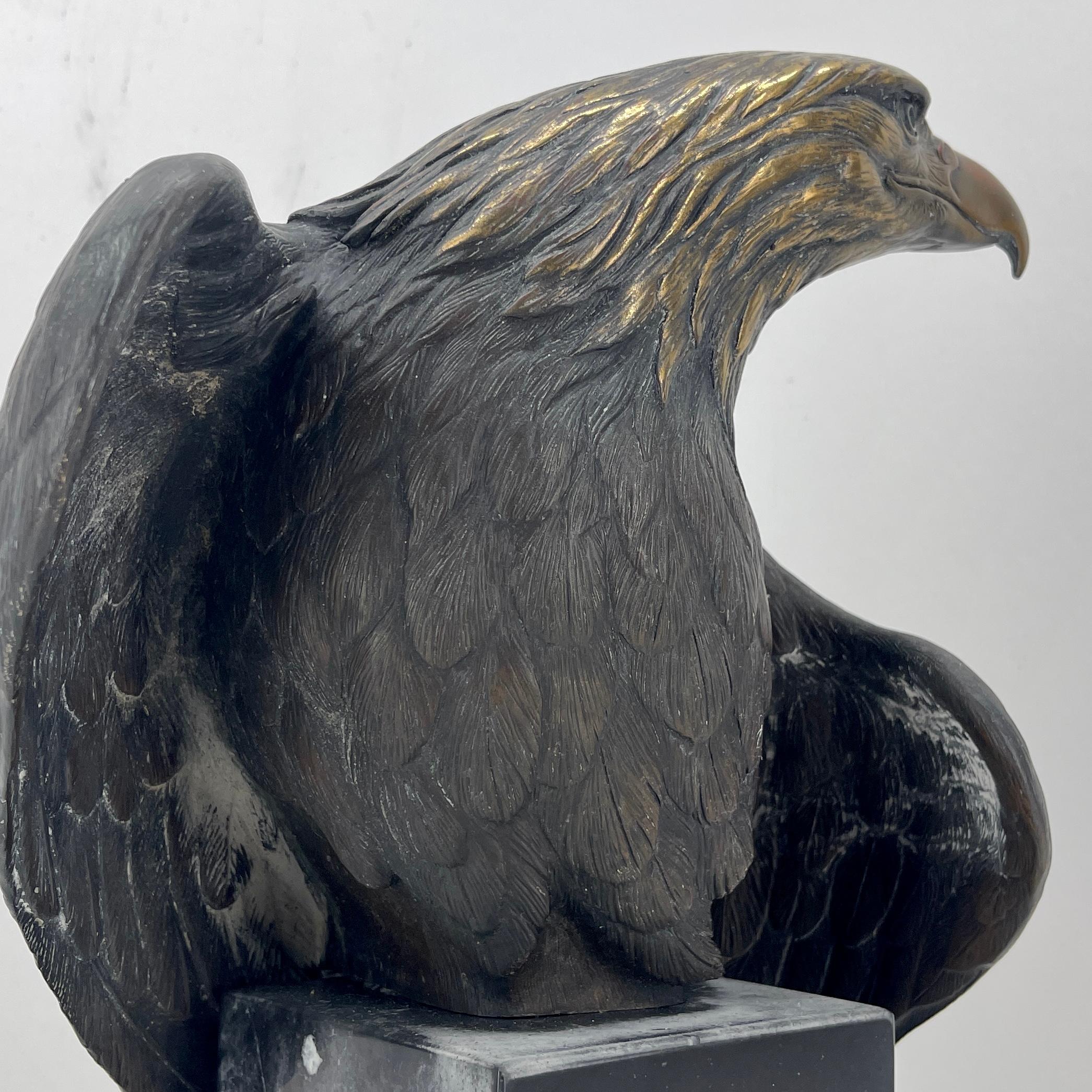 Late 19th Century Patinated Bronze Eagle on Black Marble Stand For Sale 4