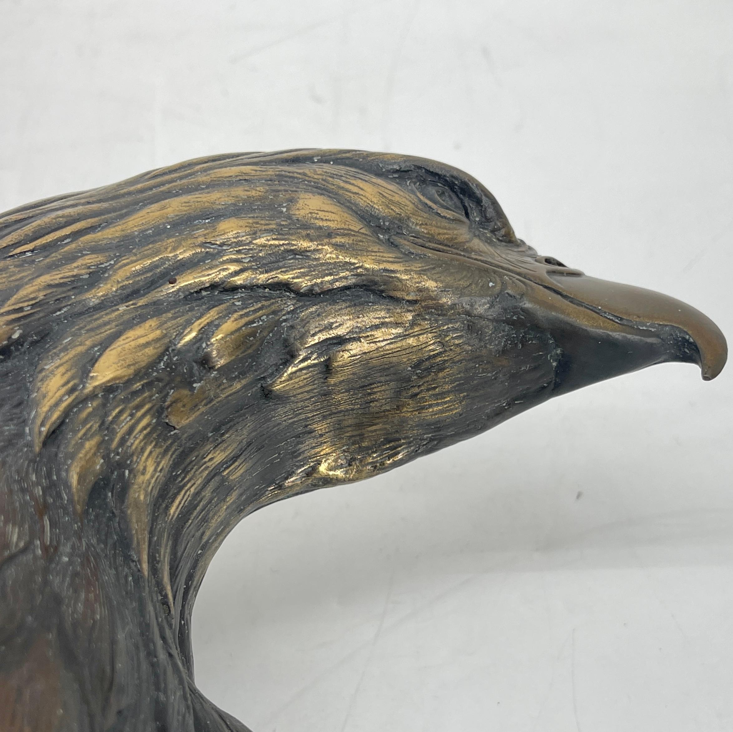 Late 19th Century Patinated Bronze Eagle on Black Marble Stand For Sale 7