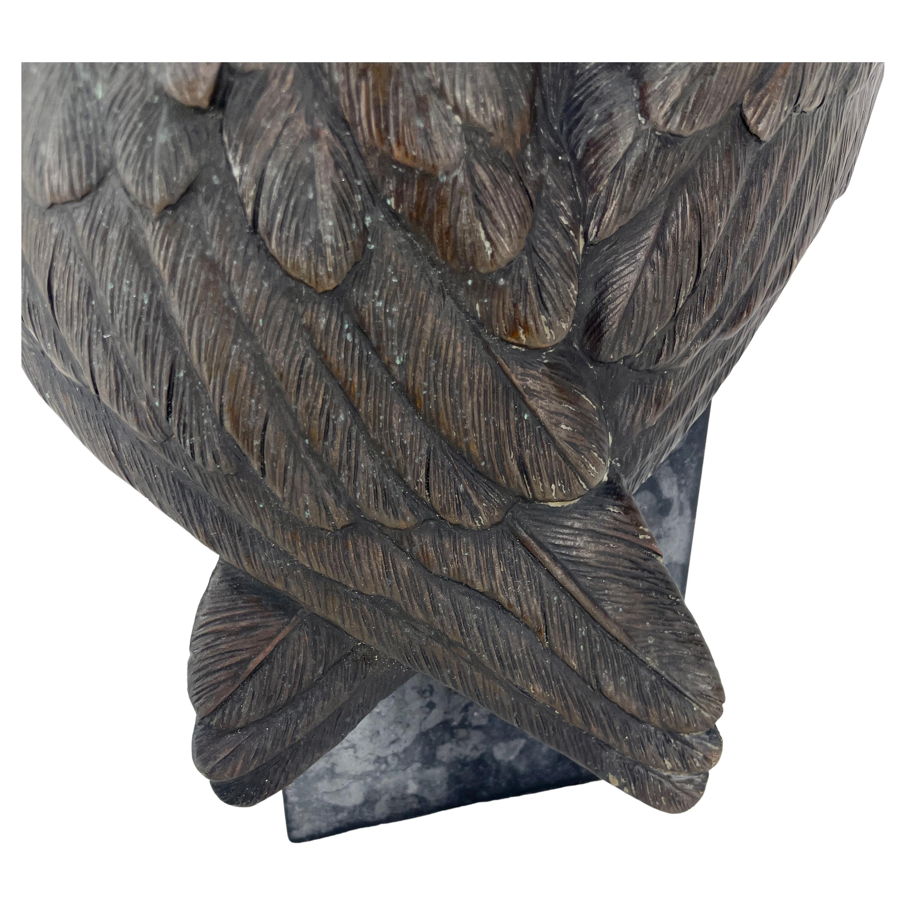 Late 19th Century Patinated Bronze Eagle on Black Marble Stand For Sale 9