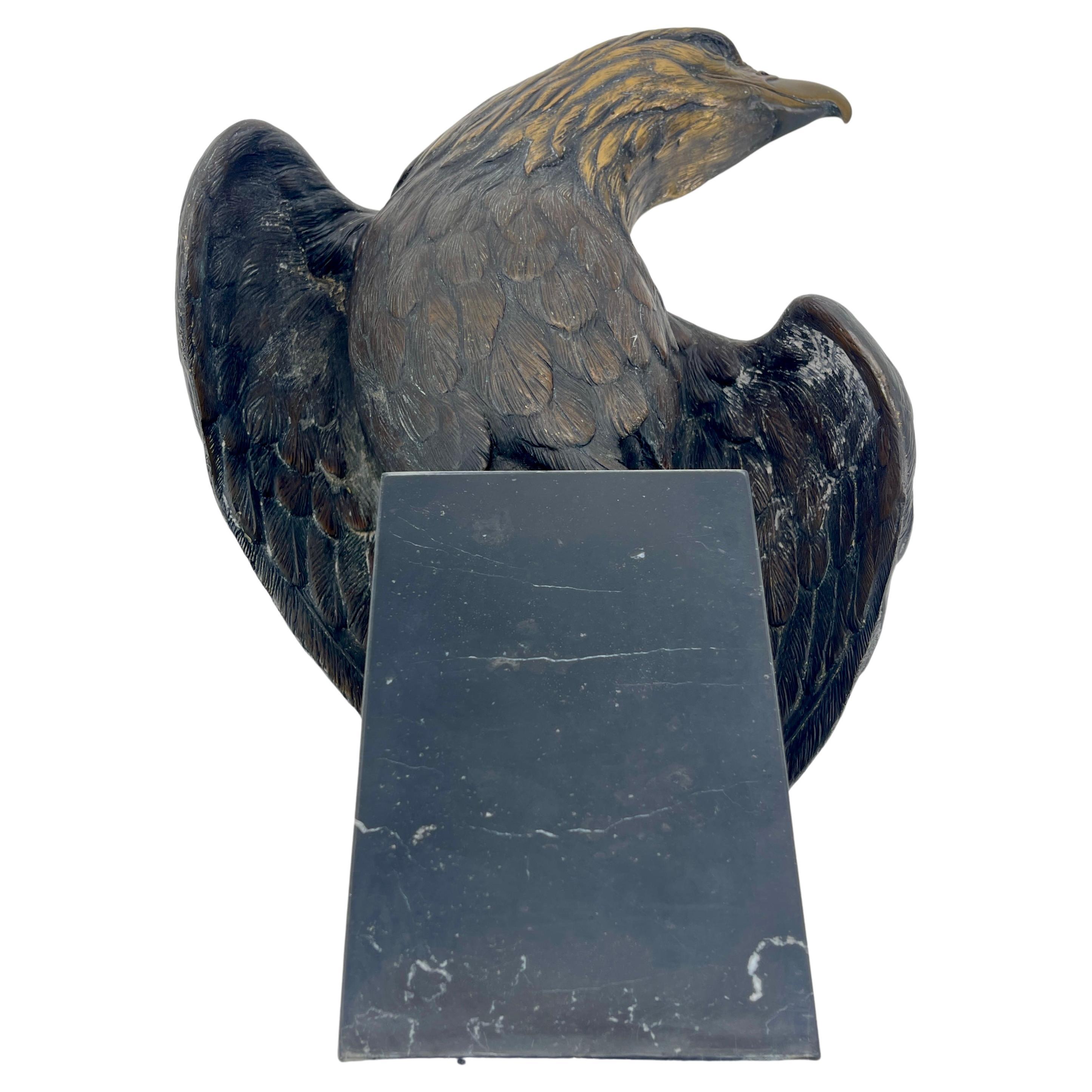 Late 19th Century Patinated Bronze Eagle on Black Marble Stand For Sale 10