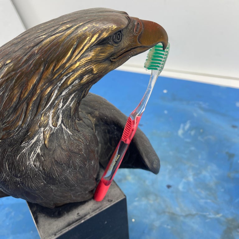 Late 19th Century Patinated Bronze Eagle on Black Marble Stand For Sale